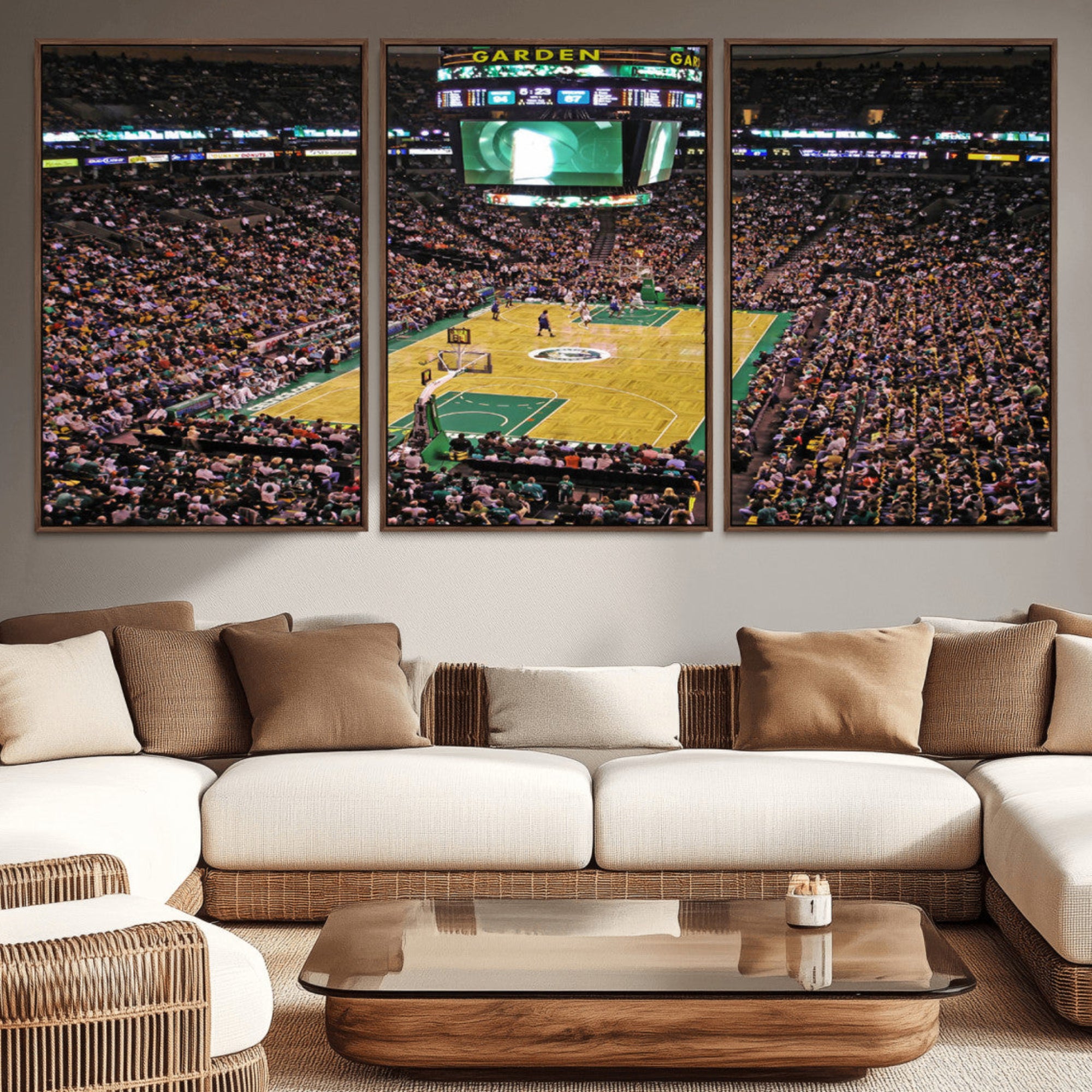 21705-MGV-CV-36X24-TD Garden Basketball Canvas Wall Art - Boston Celtics Live Action - Framed - Ready to Hang