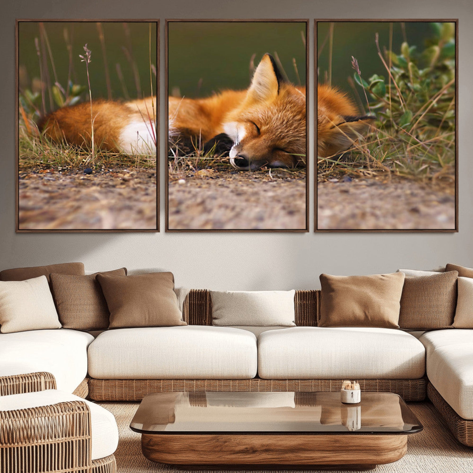 25085-MGV-CV-36X24-Sleeping Fox Wall Art Canvas Print, Farmhouse Wall Decor and Animal Wall Art Print
