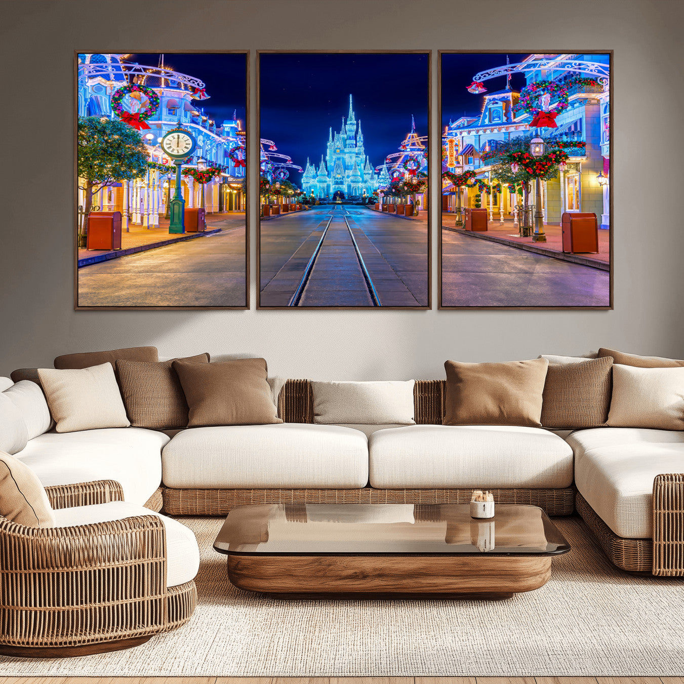 12470-MGV-CV-36X24-Disney Castle Wall Art – Large Magic Kingdom Canvas Artwork, Fairytale Design, Kids Room Christmas Decor for Home, Office