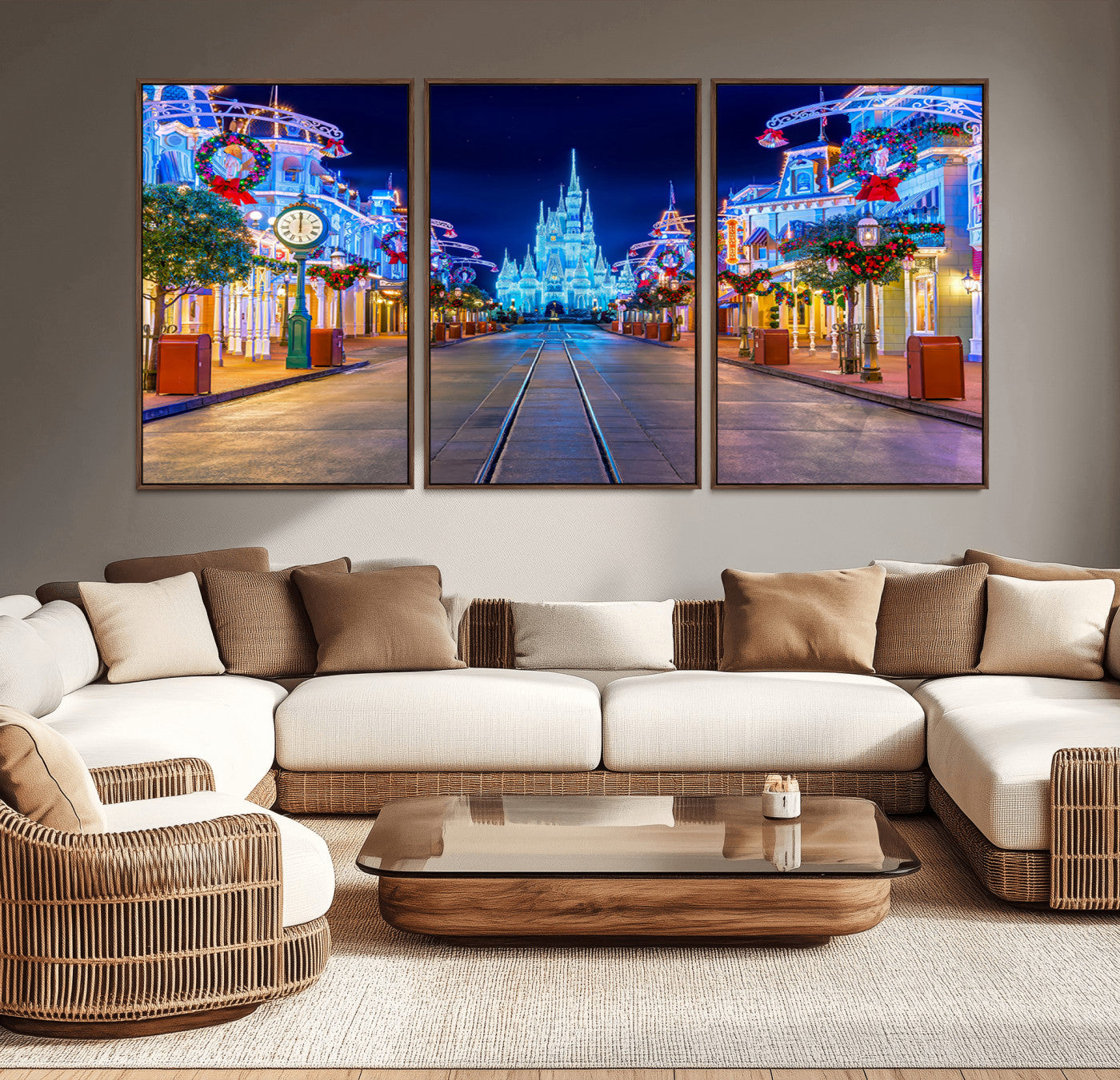 12470-MGV-CV-36X24-Disney Castle Wall Art – Large Magic Kingdom Canvas Artwork, Fairytale Design, Kids Room Christmas Decor for Home, Office