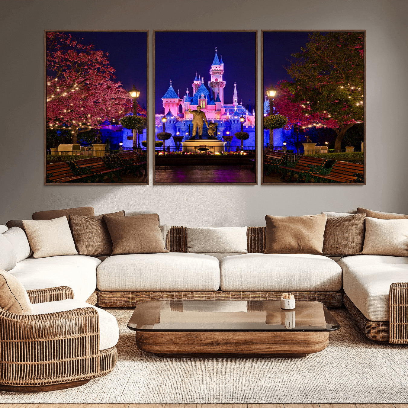 MGV-FC-60X30-3P - Disney Castle Wall Art Canvas Print, Framed Magic Kingdom Art Picture Print, Disney World Perfect Child Room Decor Artwork