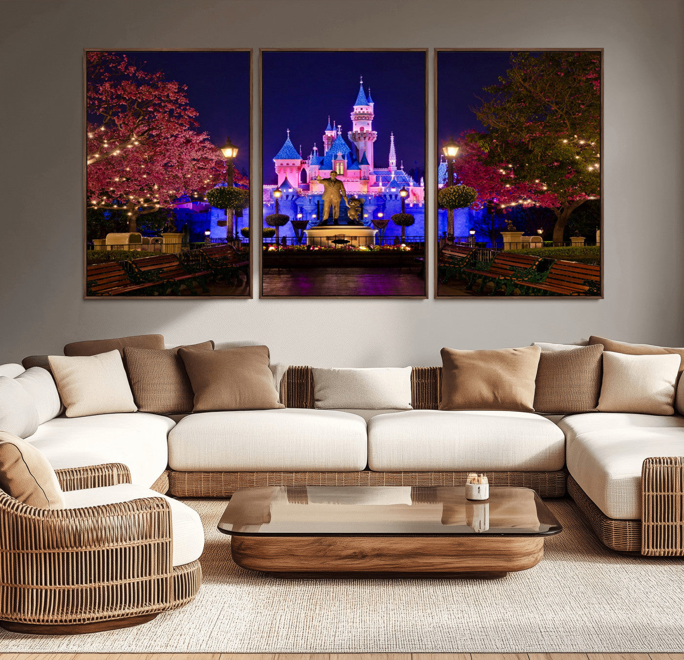MGV-FC-60X30-3P - Disney Castle Wall Art Canvas Print, Framed Magic Kingdom Art Picture Print, Disney World Perfect Child Room Decor Artwork