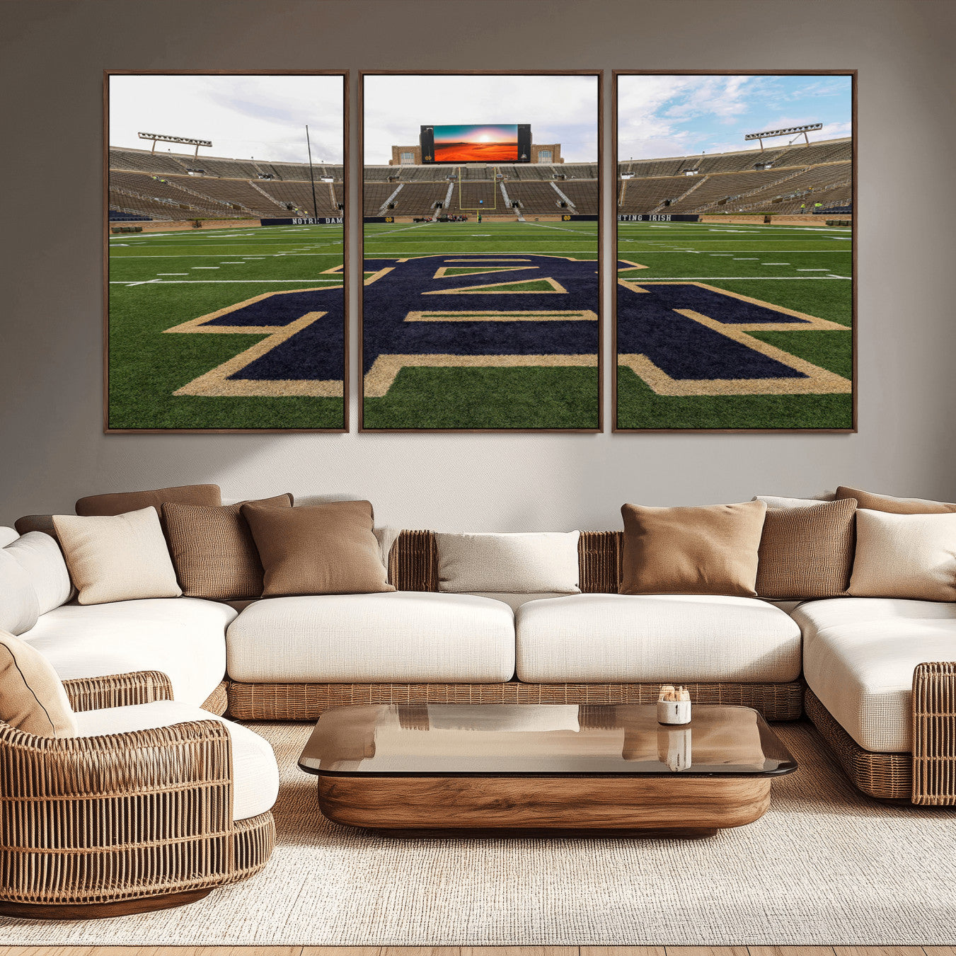 MGV-FC-60X30-3P - Notre Dame Stadium Wall Art Canvas Print, Framed Indiana Stadium Art Picture Print, Notre Dame Field Perfect Sport Room Decor Artwork