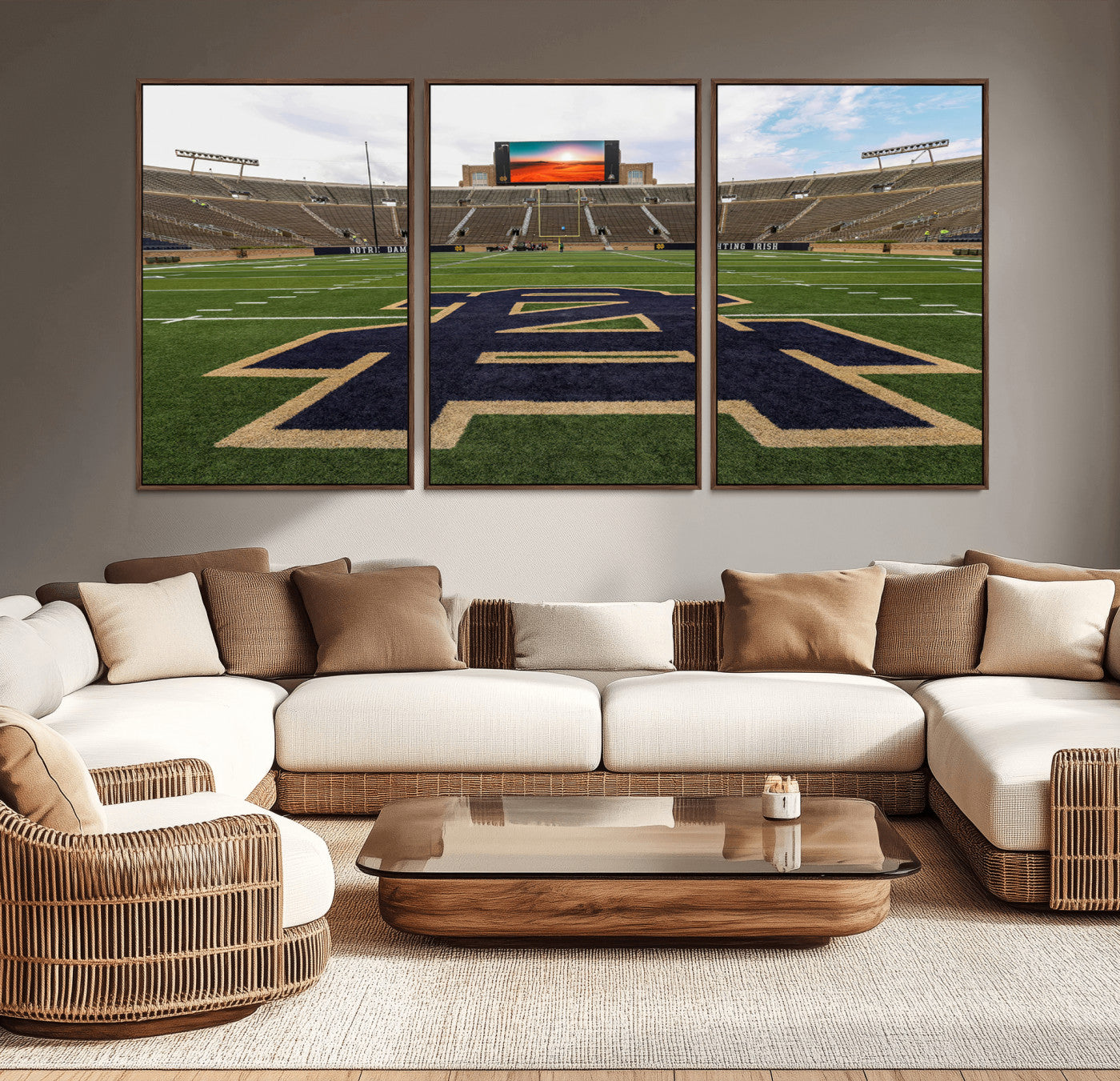 -Notre Dame Stadium Giclee Canvas Print | Triptych Wall Art Featuring Iconic Notre Dame Football