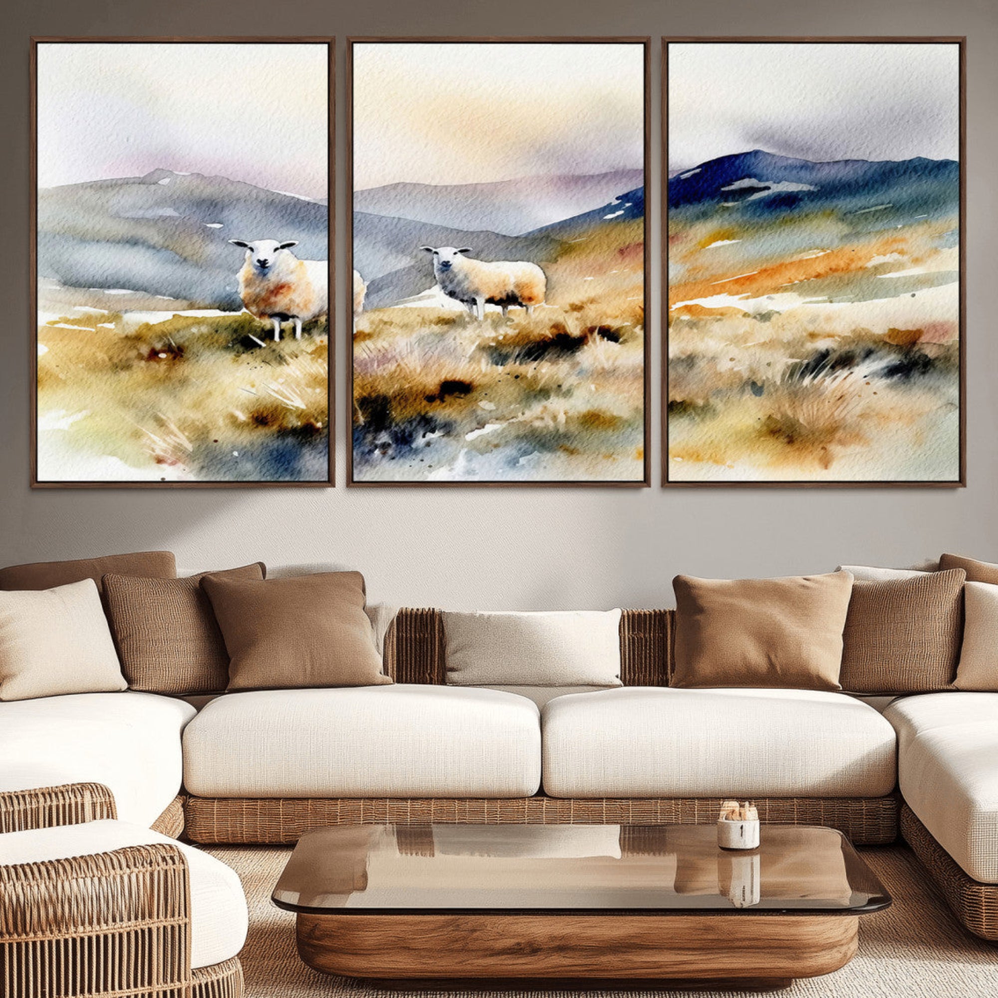 58145-MGV-CV-36X24-Watercolor Sheep for Farmhouse Decor Wall Art Canvas Print, Mountain Wall Art Print