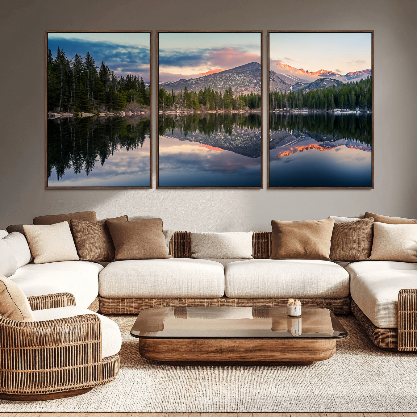 -Bear Lake Reflection at Rocky Mountain National Park Wall Art Canvas Print, Scenic Mountain