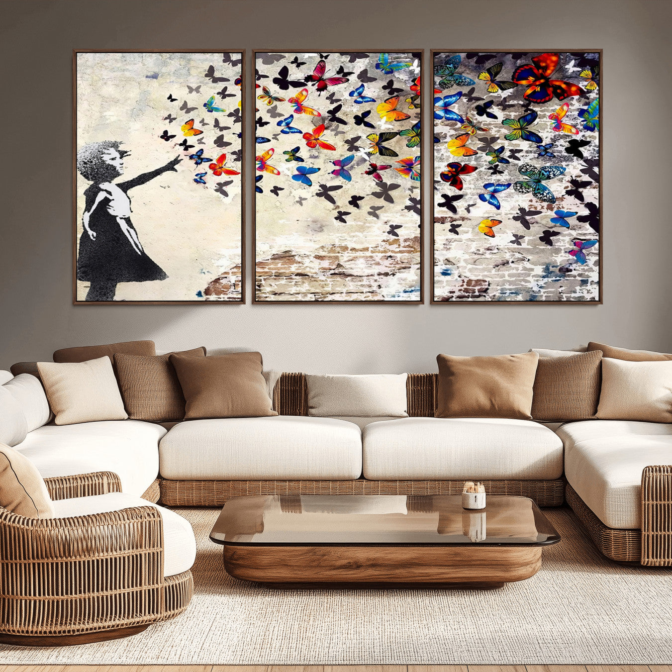-Banksy Graffiti Wall Art Canvas Print: Girl Releasing Vibrant Butterflies – Ready to Hang