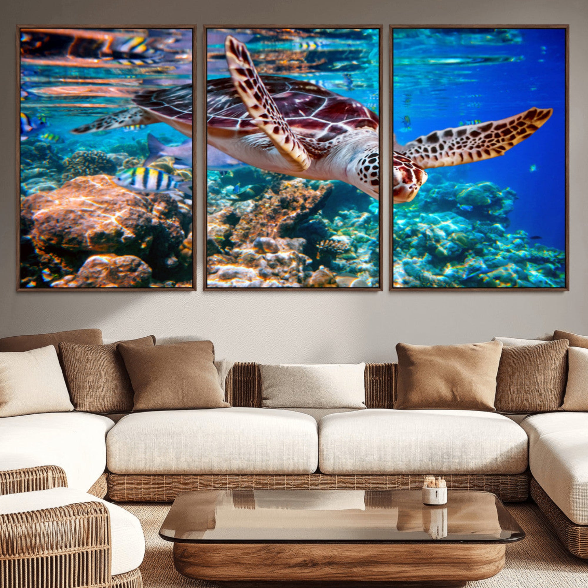 88200-MGV-CV-36X24-Underwater Coral Reef Sea Turtle Wall Art Canvas Print, Vibrant Marine Life | Colorful Ocean Scene