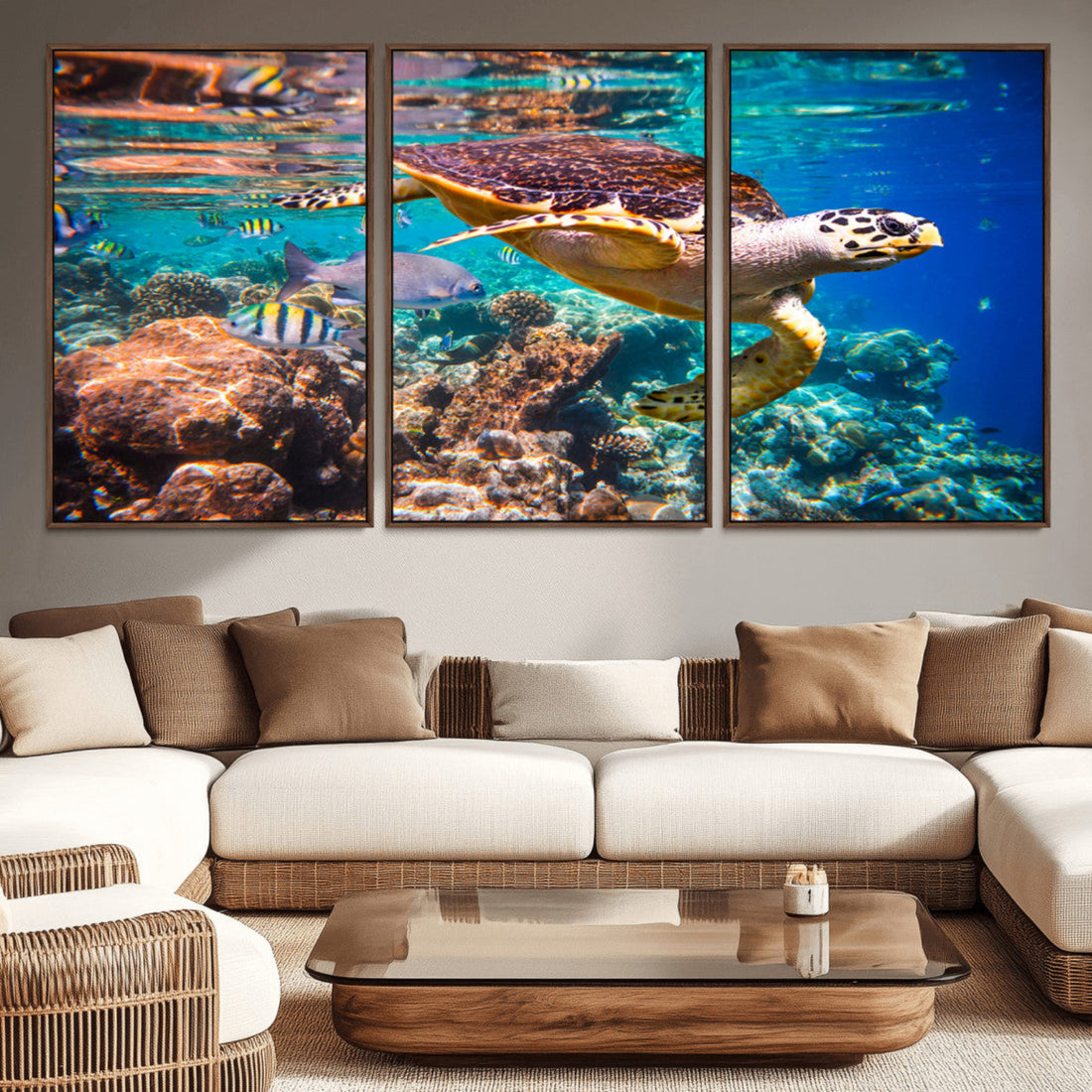 Sea Turtle Wall Art Canvas Print | Vibrant Ocean Coral Reef Decor, Ready to Hang