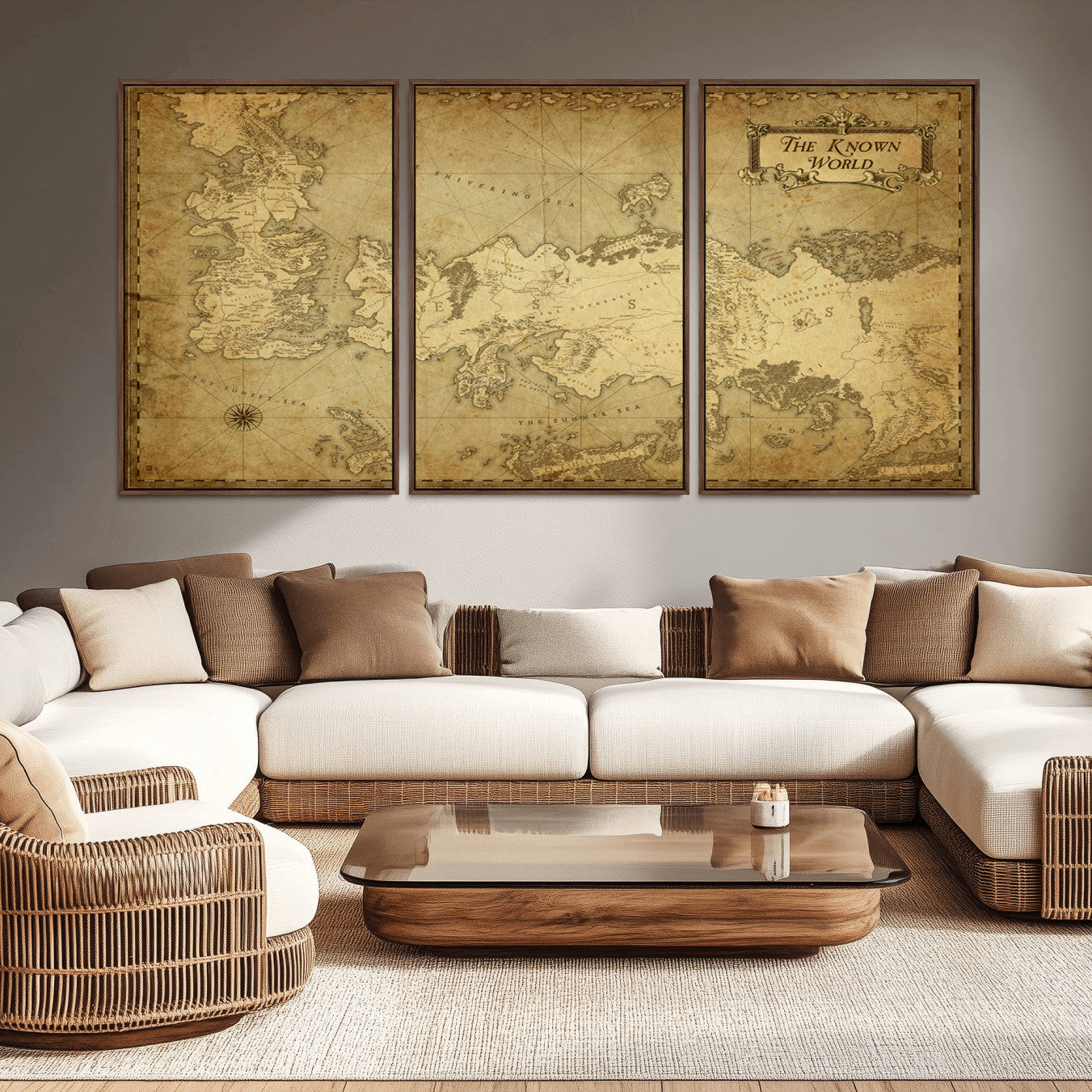 -Vintage Game of Thrones Map Wall Art | Westeros and Essos Antique Style Print | The Known World in