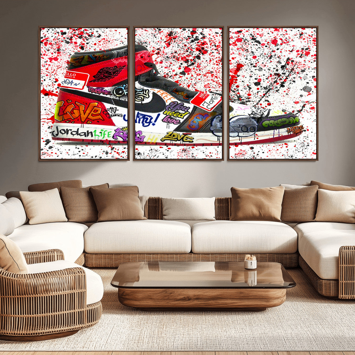 -Jordan Shoes Graffiti Wall Art Canvas Print- Jordan Graffiti Canvas Wall Art - Framed Perfect for