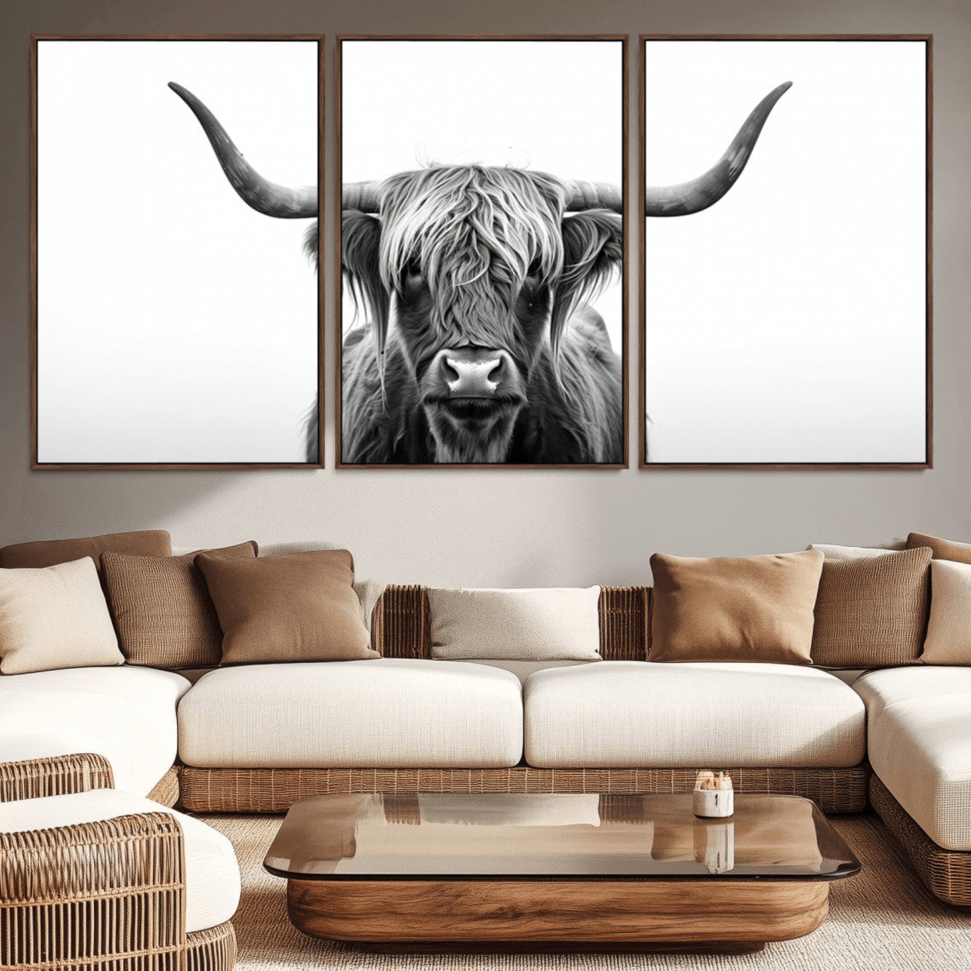 49556-MGV-CV-36X24-Highland Wall Art Canvas Print – Minimalist Black and White Farmhouse Décor, Ready to Hang