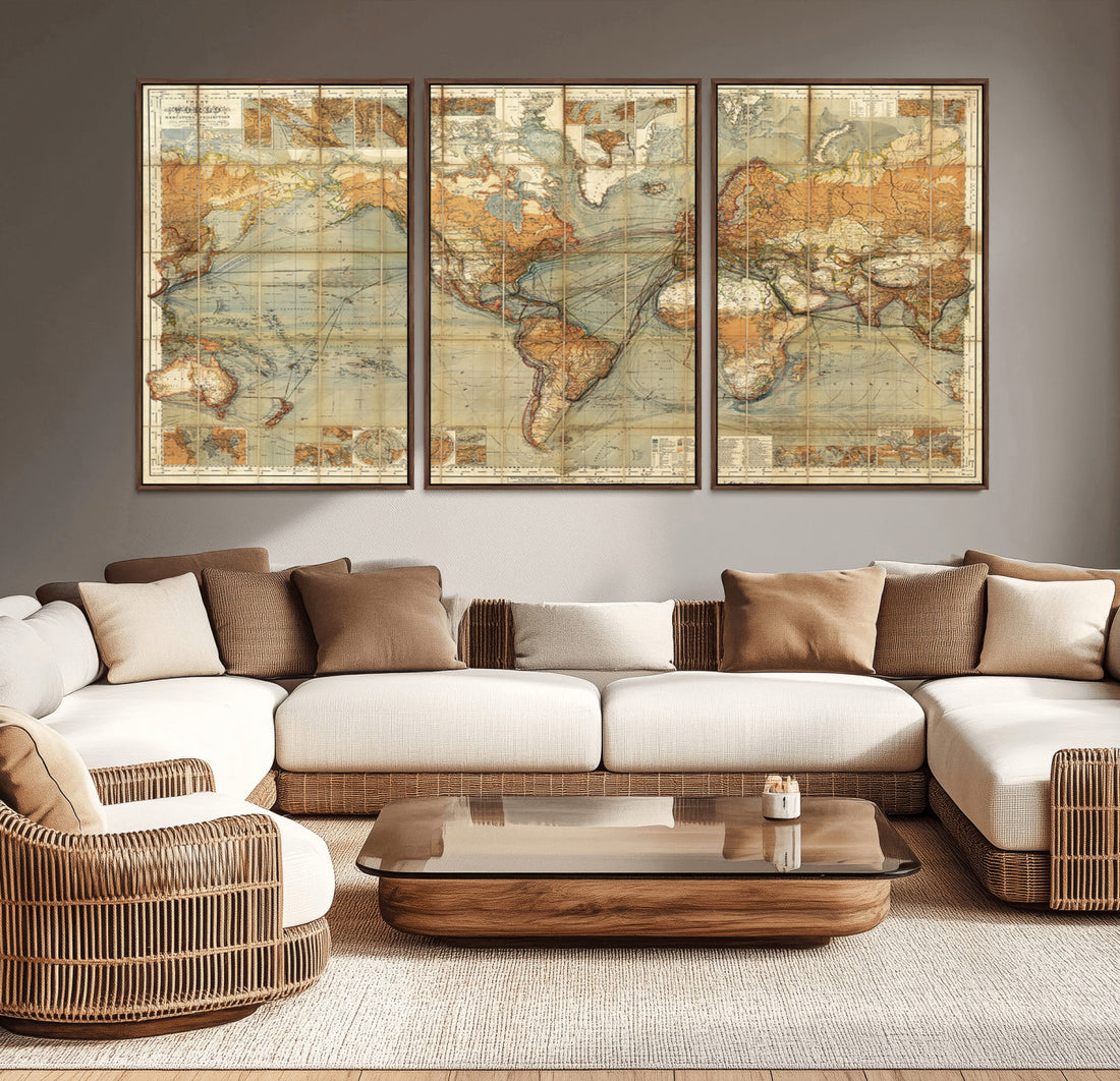 Push Pin World Map Canvas Print | Travel Tracker Wall Art for Couples