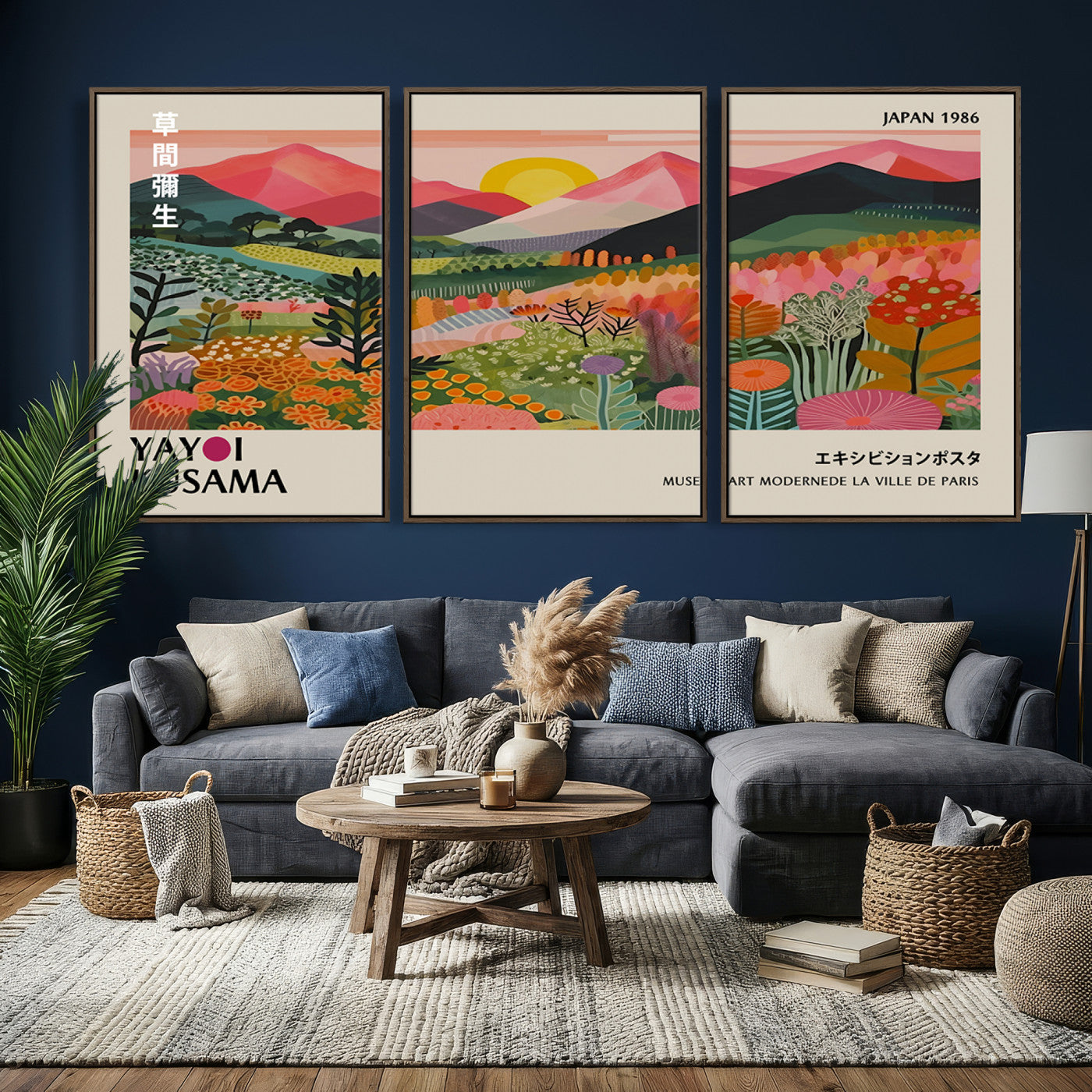 30051-MGV-CV-36X24 - Yayoi Kusama Landscape Canvas Print, Vibrant Floral Mountain Art Print, Framed Botanical Wall Art