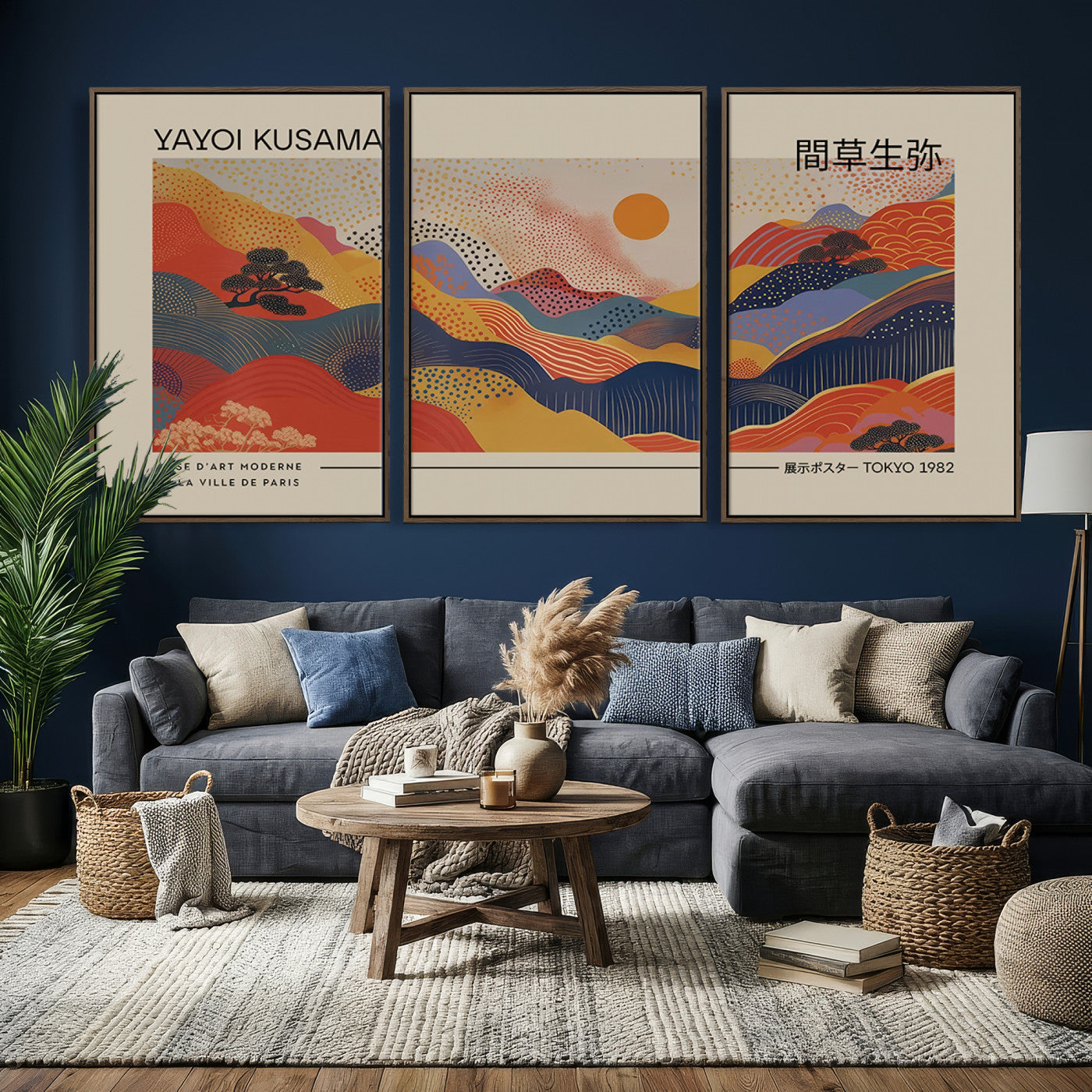 87627-MGV-CV-36X24 - Yayoi Kusama Landscape Canvas Print, Vibrant Floral Mountain Art Print, Botanical Flower Nature