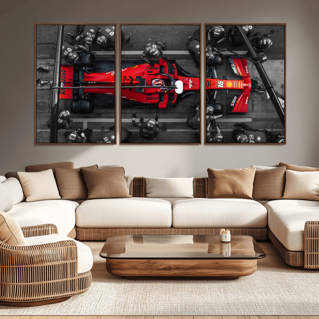 -Ferrari Pit Stop Canvas Wall Art – Precision and Speed Captured in Bold Motorsport Imagery – Ready