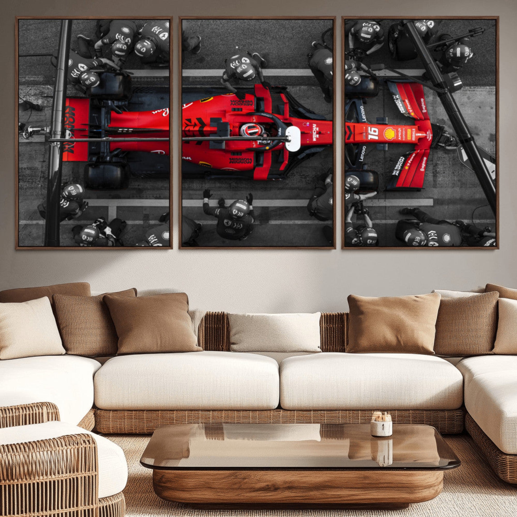 99356-MGV-CV-36X24-Ferrari Pit Stop Canvas Wall Art – Precision and Speed Captured in Bold Motorsport Imagery – Ready