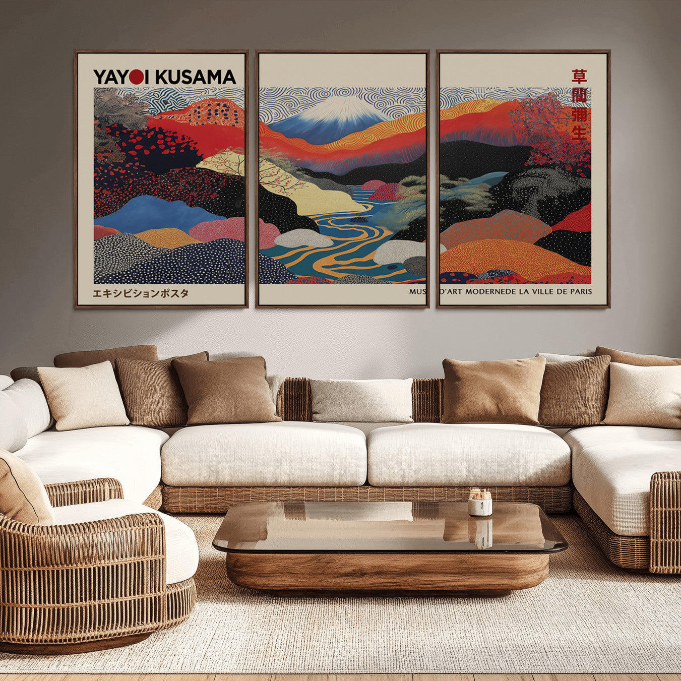 -Yayoi Kusama Wall Art – Framed Japanese Abstract Art Print, Modern Wabi Sabi Inspired Canvas for Living Room, Office, or Gallery Decor