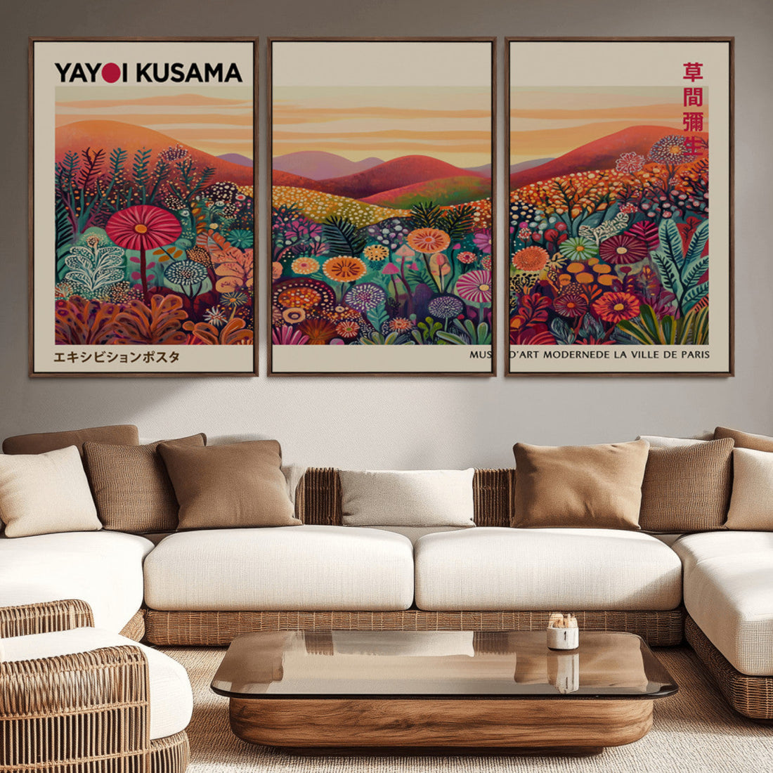 Framed Yayoi Kusama 1986 Wall Art Print | Japanese Wabi Sabi Vibrant Abstract Landscape Canvas