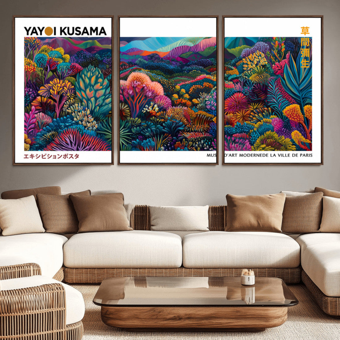Framed Yayoi Kusama 1986 Wall Art Print | Japanese Wabi Sabi Vibrant Abstract Landscape Canvas