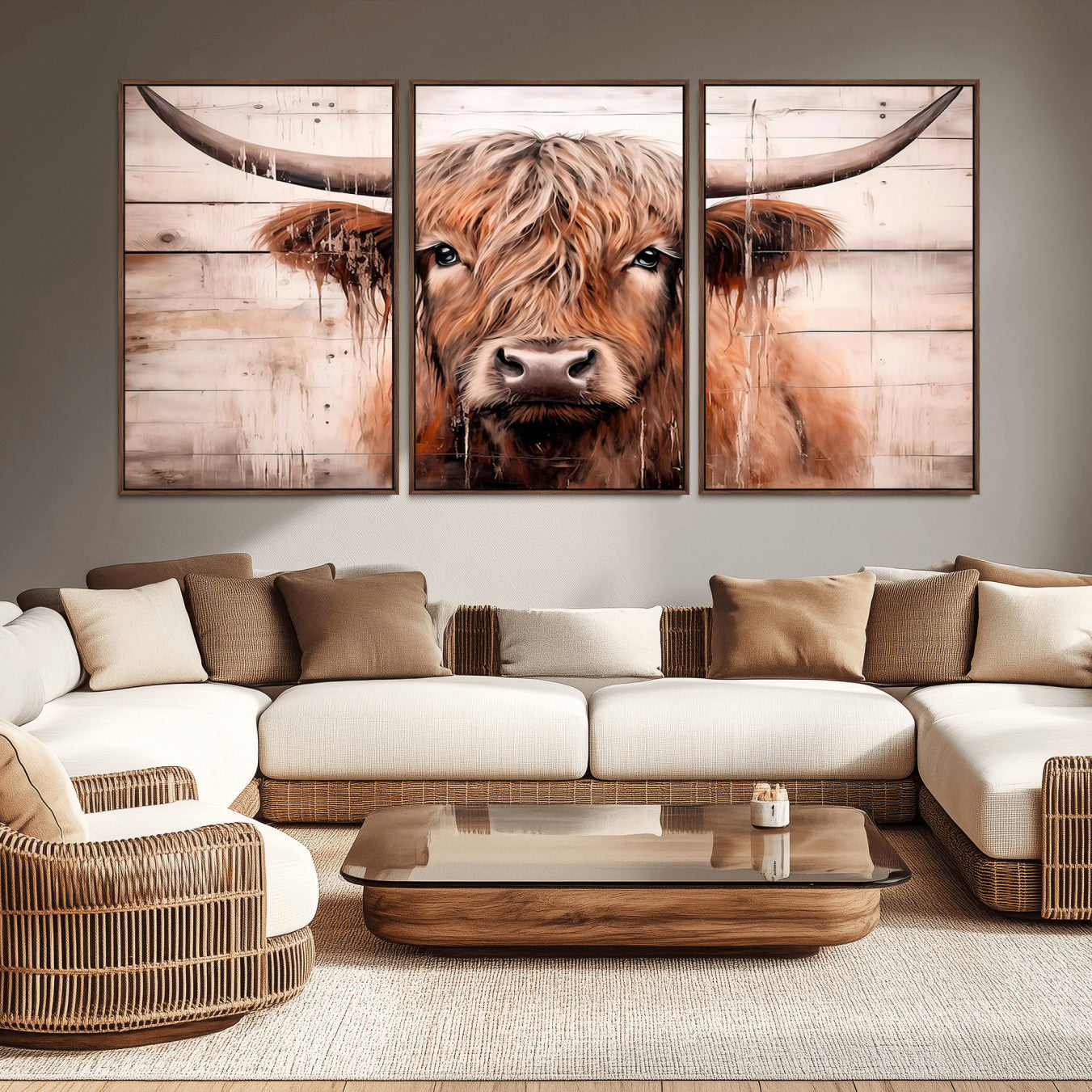 -Vintage Scottish Highland Cow Cattle Art Print Farmhouse Wall Art Canvas Print