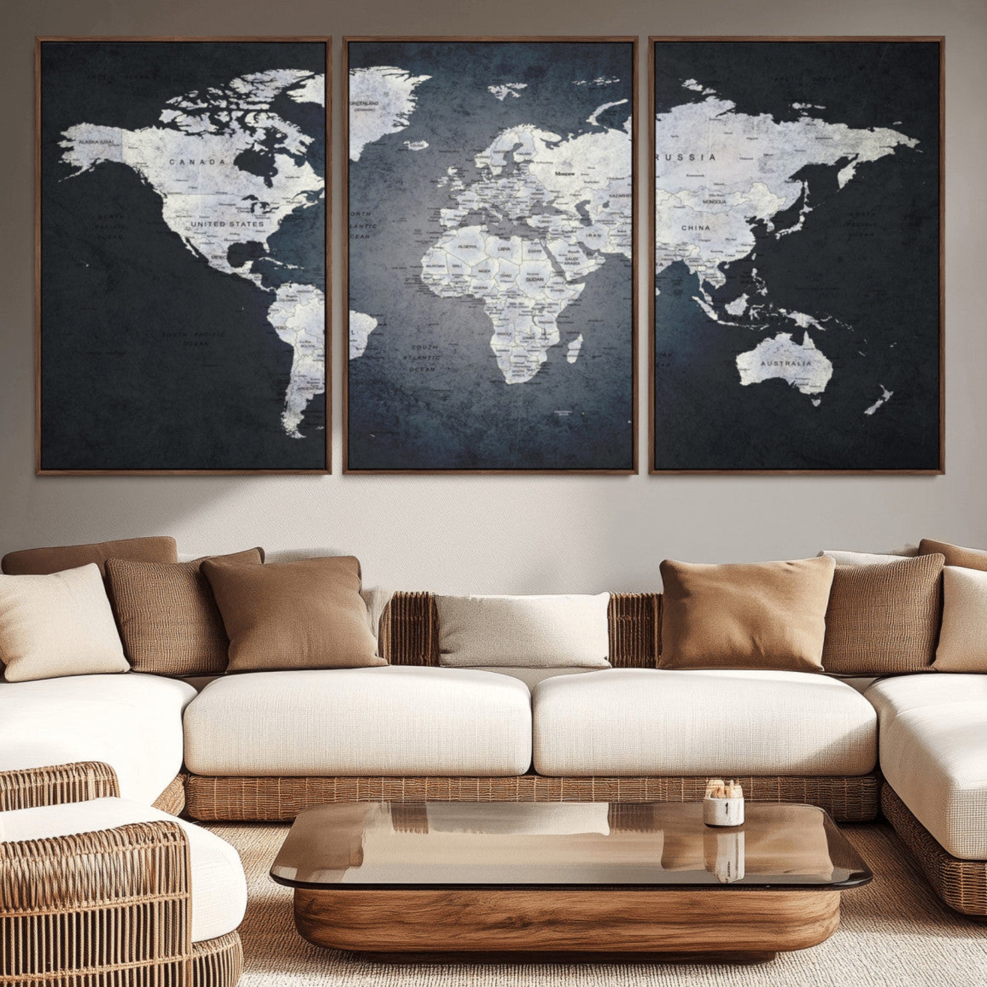 19124-MGV-CV-36X24-Push Pin World Map Canvas Print – Travel Tracker Wall Art for Couples, Perfect Anniversary Gift for Home or Office Decor