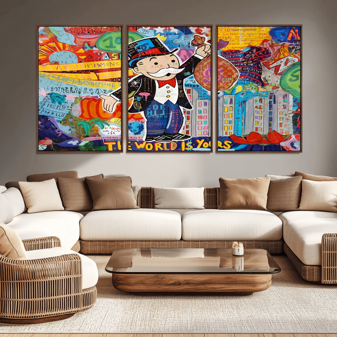96320-MGV-CV-36X24-Pop Art Monopoly Man Canvas Wall Art Print - Bold and Colorful Street Art-Inspired Decor for Living