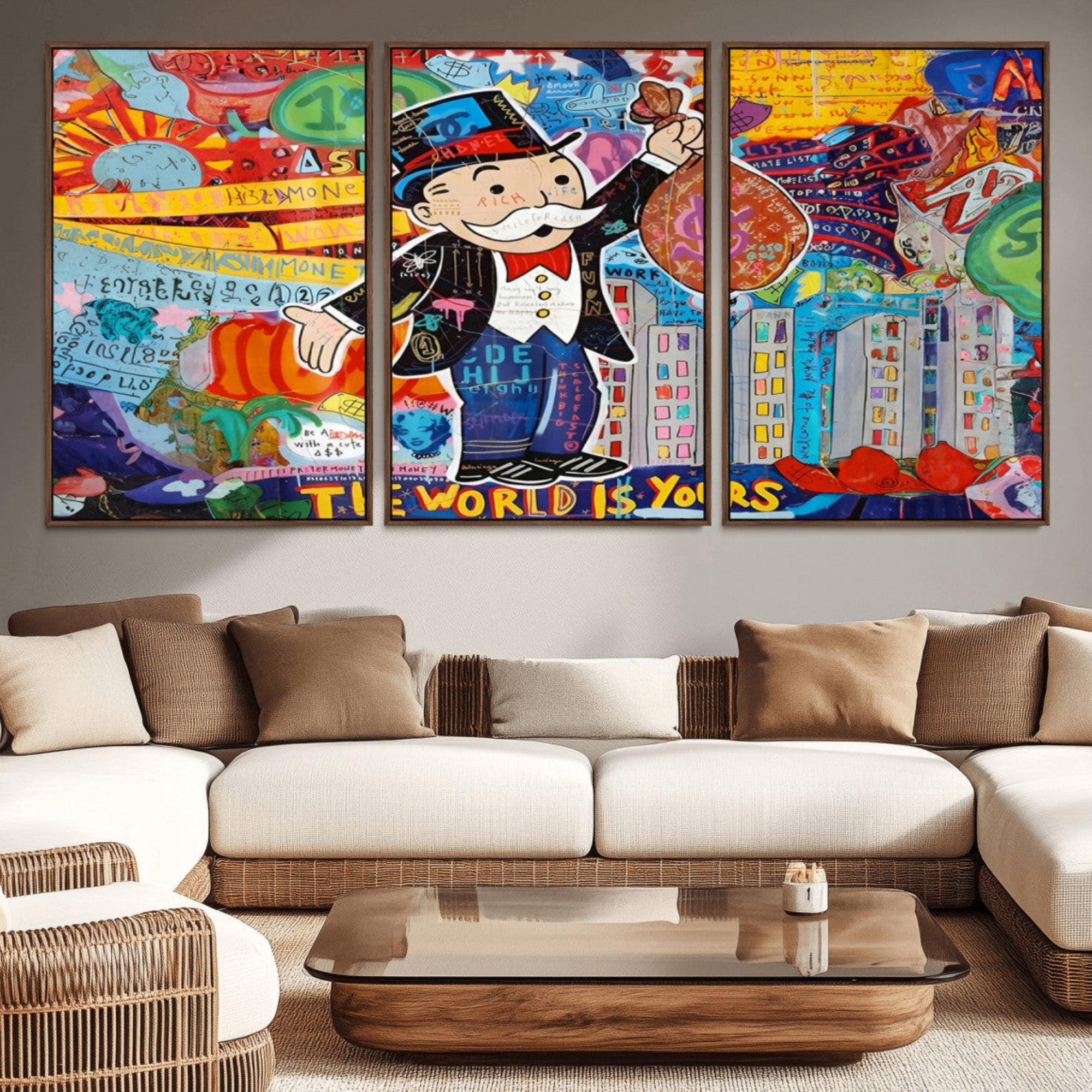 96320-MGV-CV-36X24-Pop Art Monopoly Man Canvas Wall Art Print - Bold and Colorful Street Art-Inspired Decor for Living