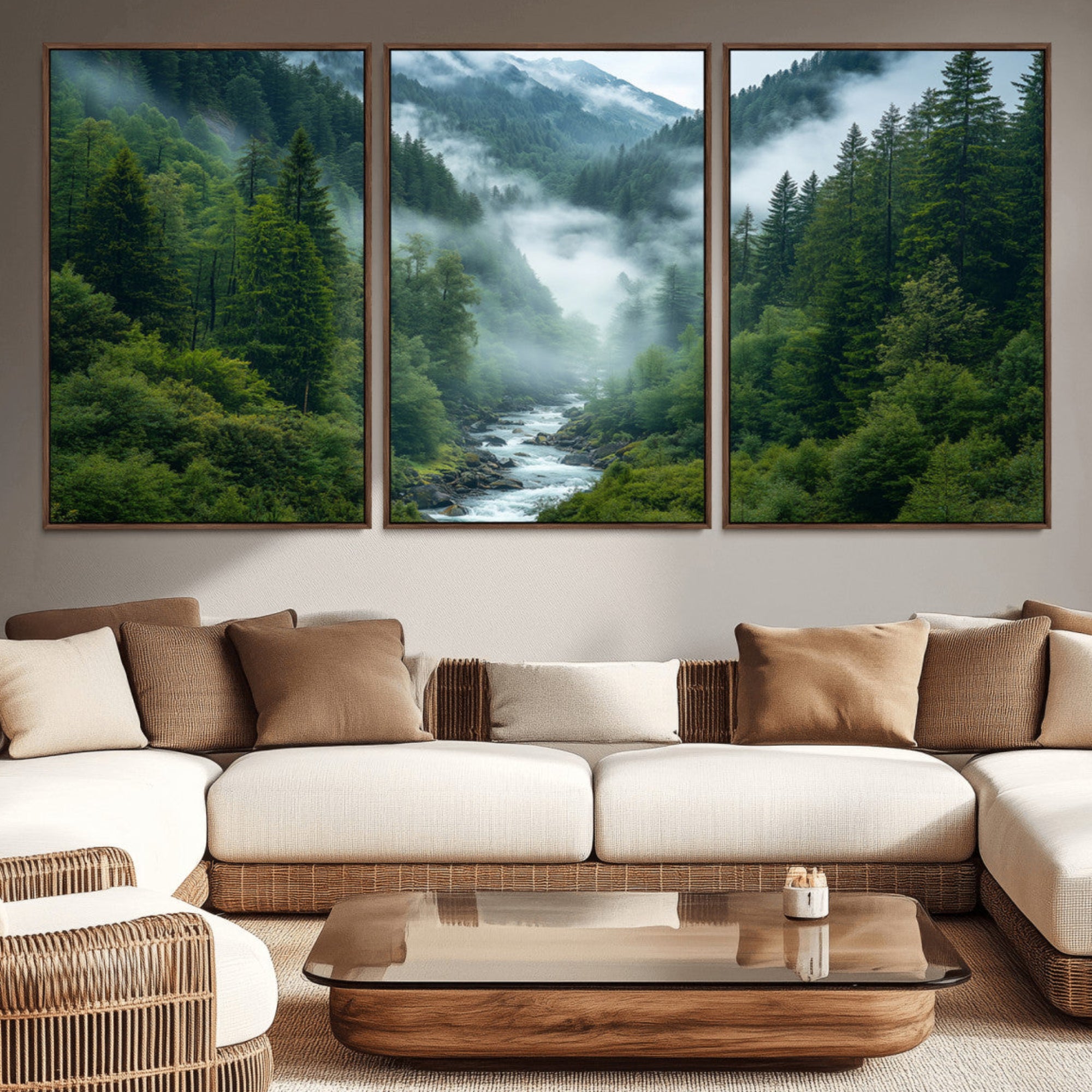 69453-MGV-CV-36X24-Mountain Forest River Canvas Wall Art Print - Serene Nature Landscape for Living Room, Office, or