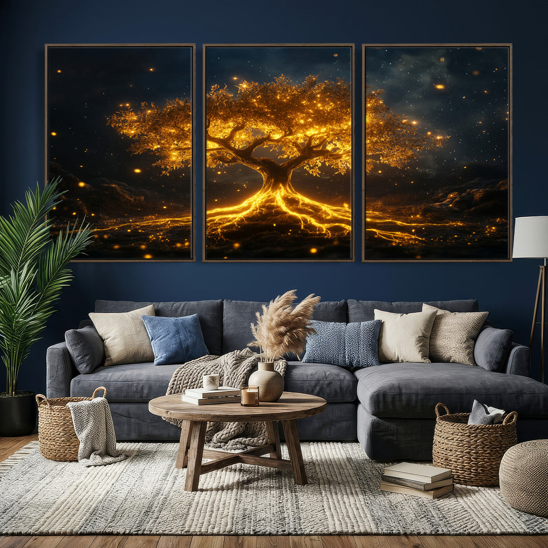 Golden Tree of Life Canvas Wall Art Print, Majestic Glowing Tree Design, Nature Inspired Wall Decor