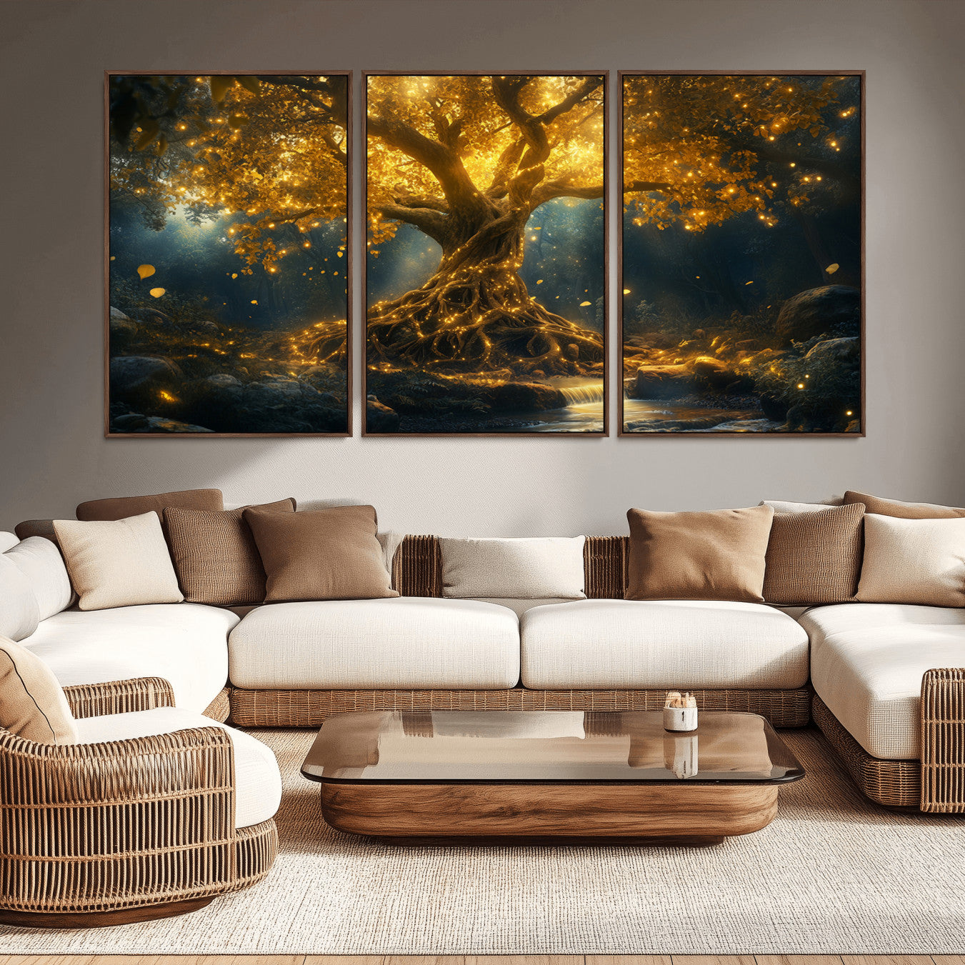 92739-MGV-CV-36X24-Golden Tree of Life Canvas Wall Art Print - Majestic Glowing Tree Wall Art Print