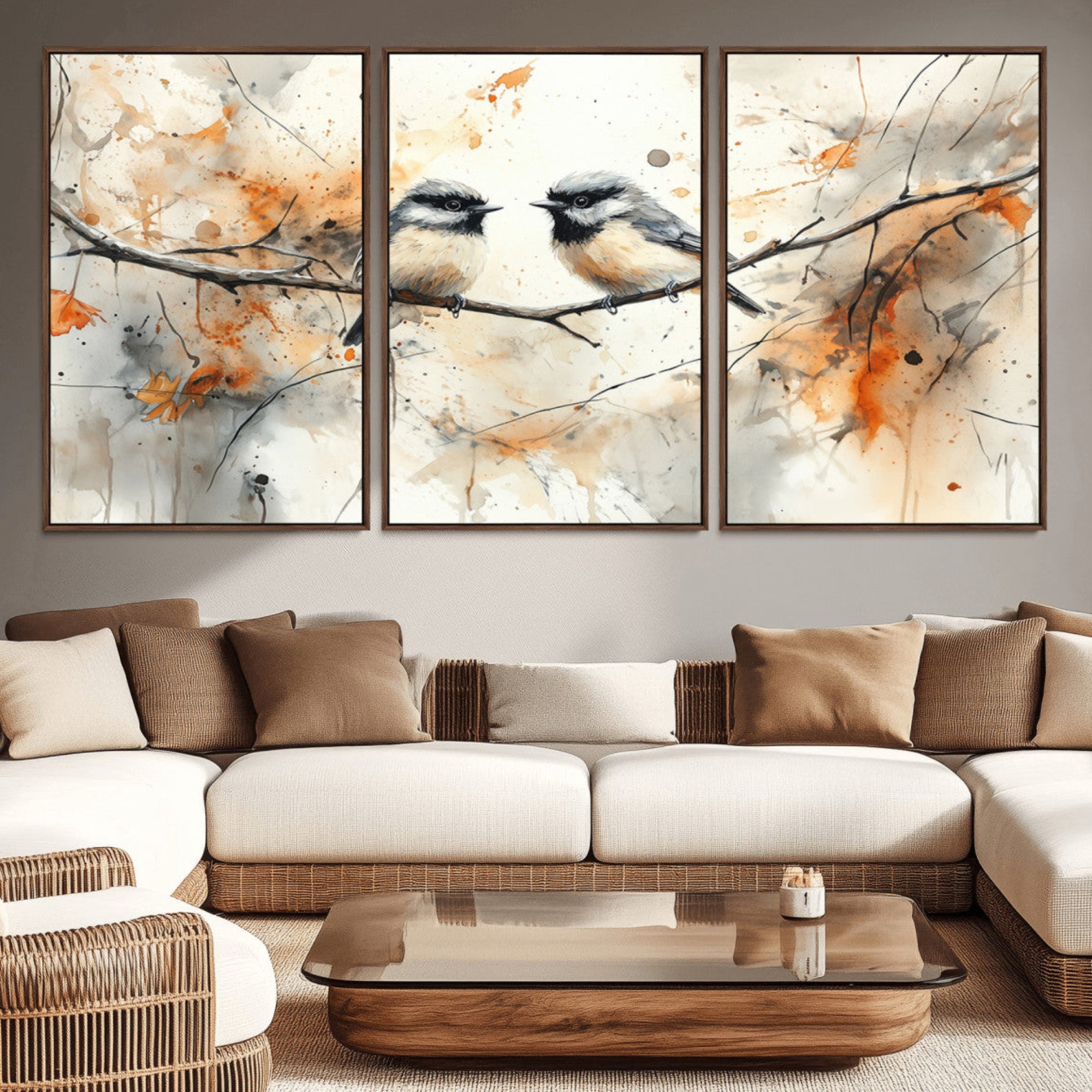 98244-MGV-CV-36X24-Abstract Watercolor Chickadee Bird Canvas Wall Art Print - Large Bird and Branch Wall Art, Modern