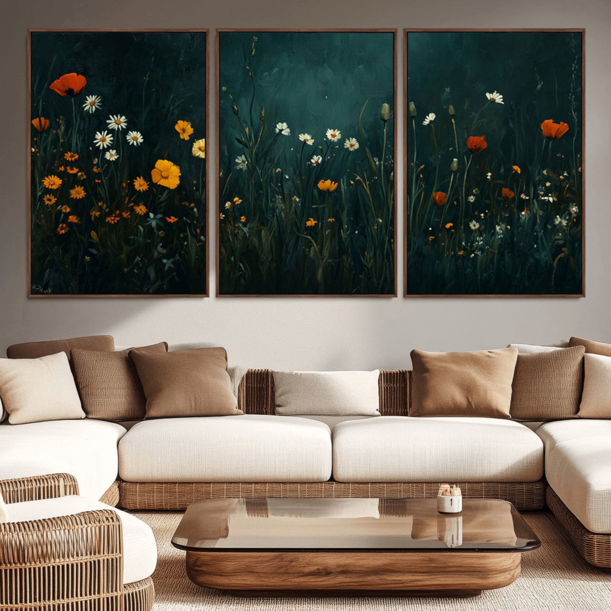 87037-MGV-CV-36X24-Framed Wildflower Field Wall Art, Framed Vintage Botanical Landscape Sign, Floral Decor, Modern