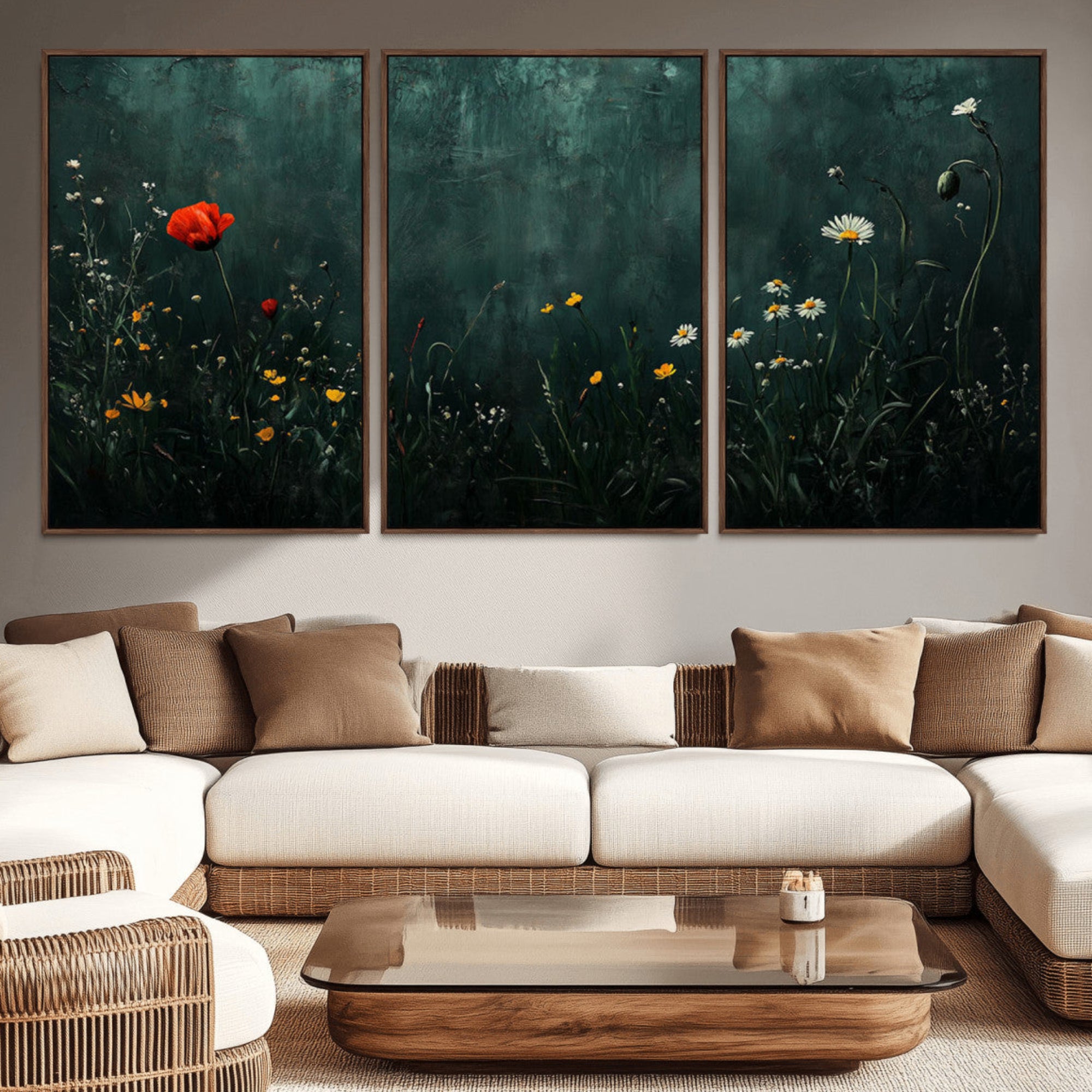 26218-MGV-CV-36X24-Wildflower Field Framed Wall Art, Vintage Botanical Landscape Sign, Botanical Wall Art, Modern