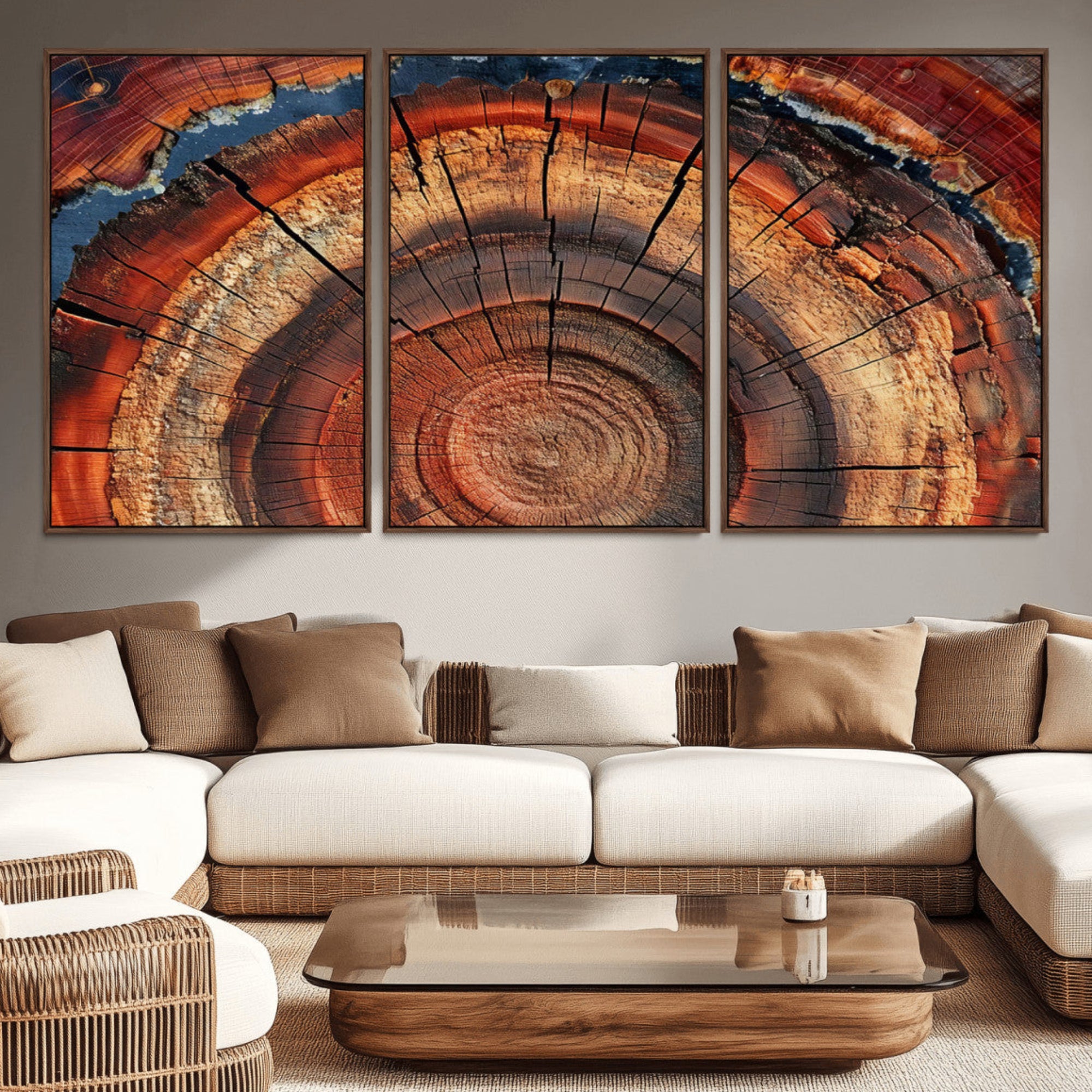 28555-MGV-CV-36X24-Abstract Tree Ring Art, Colorful Tree Ring Wall Decor, Minimalist Home Canvas Art, Modern Farmhouse