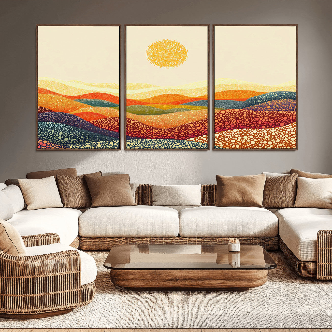 -YAYOI KUSAMA Colorful Dot Art Landscape Canvas - Framed Abstract Pointillism Inspired by Nature with