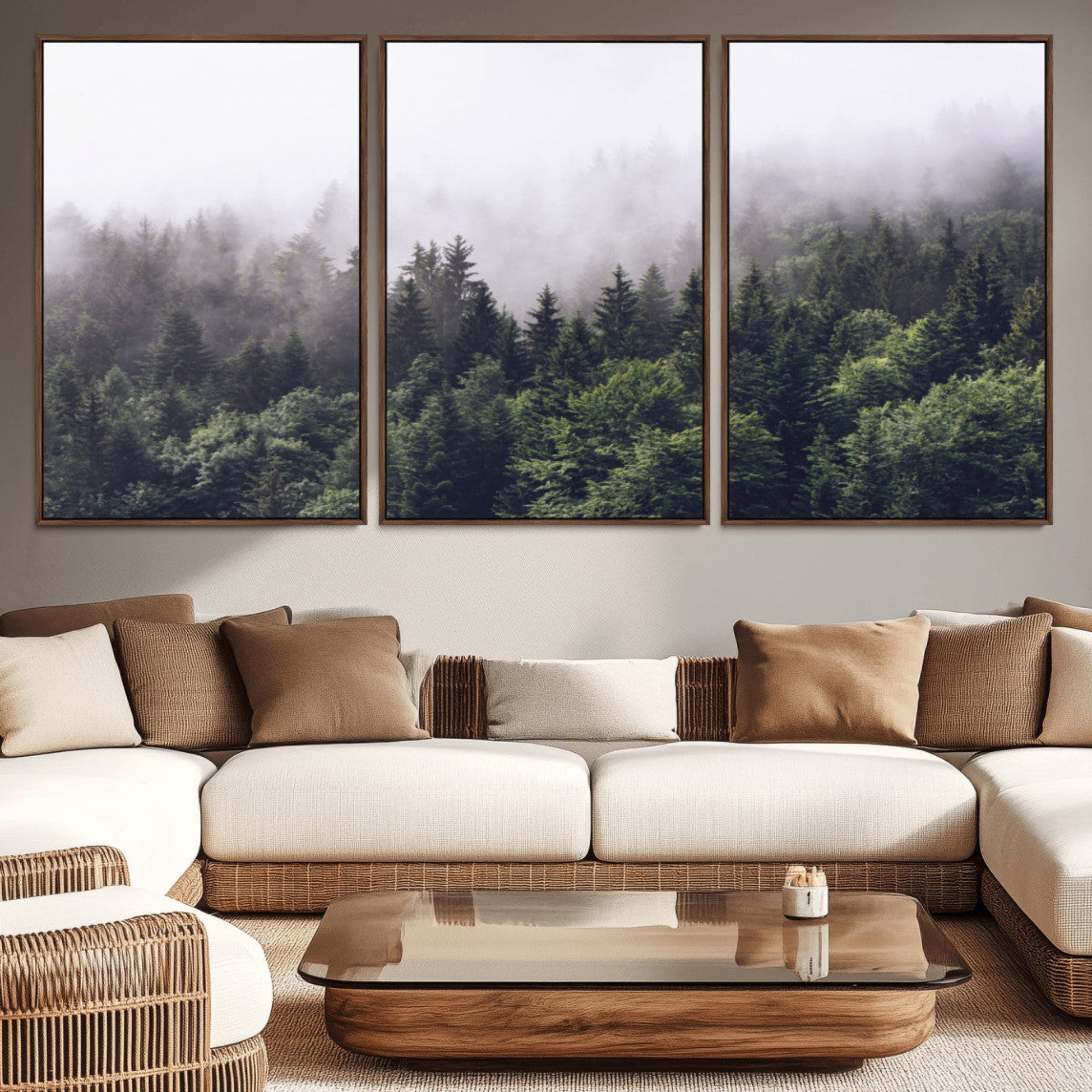 42578900-MGV-CV-36X24-Misty Forest Wall Art | Foggy Forest Canvas Print | Large Nature-Inspired Misty Tree Landscape for