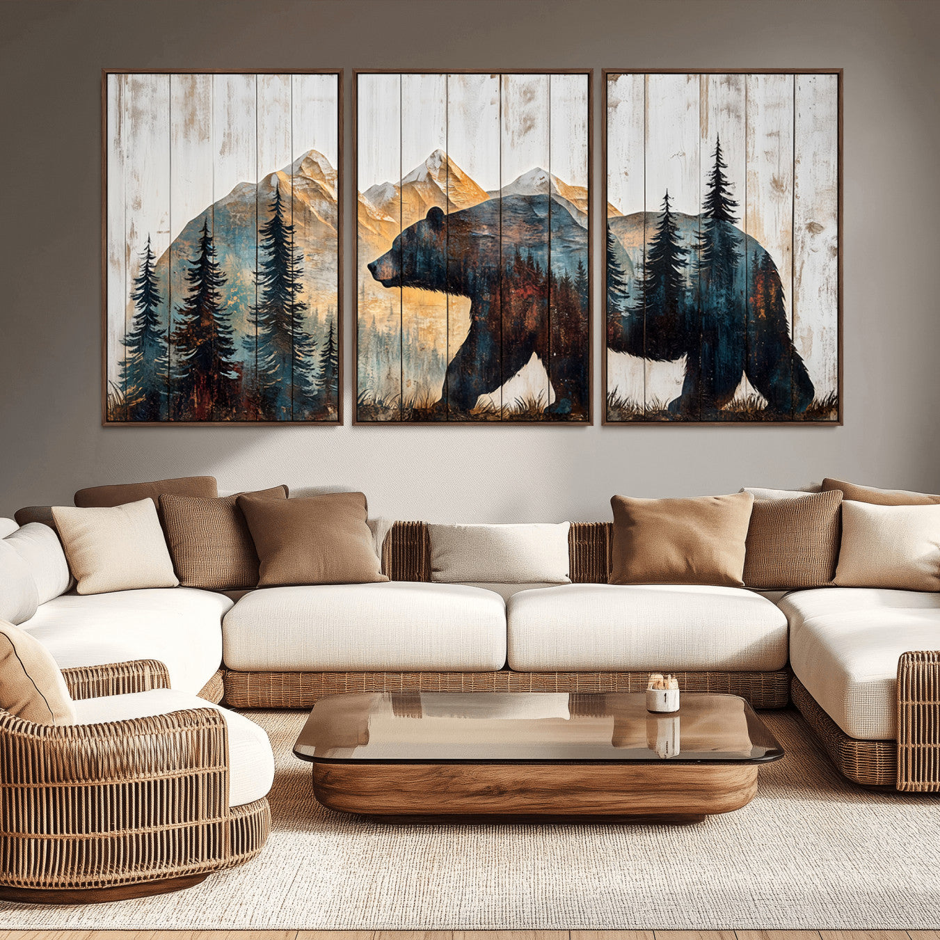 -Rustic Bear Wall Art - Grizzly 399 Bear Wall Art - Mountain Wood Canvas Wall Art - Nature Theme