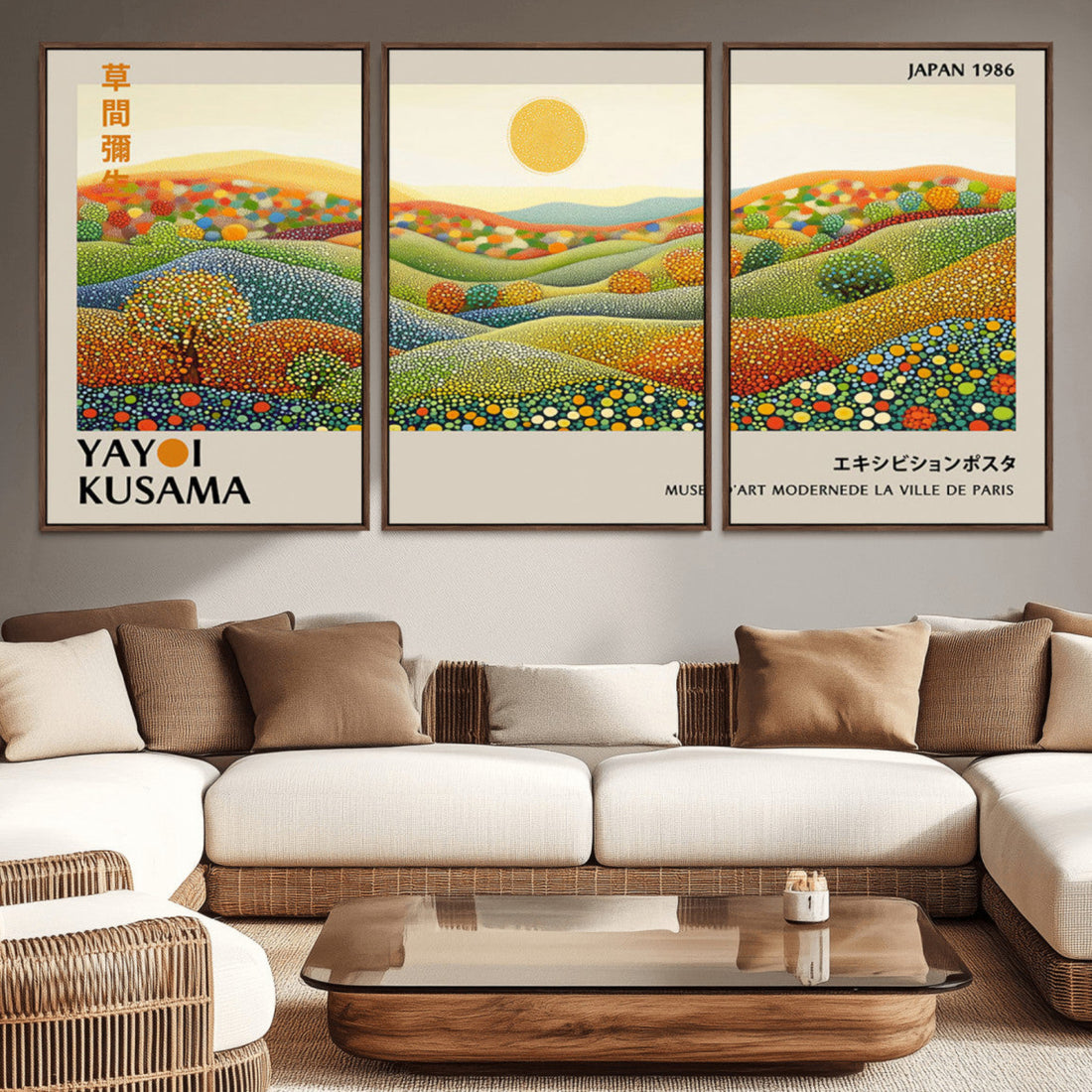 Yayoi Kusama Wall Art Print, Yayoi Kusama Wabi Sabi Japanese Wall Art, Vibrant Abstract Landscape Canvas