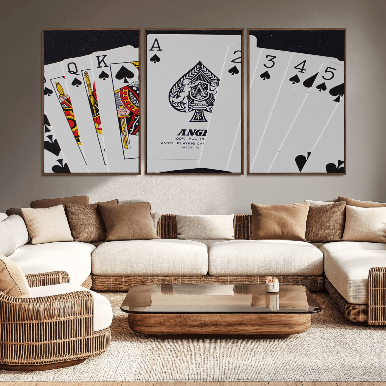 -Poker Wall Art - Playing Cards Canvas Wall Art Print - Ace of Spades and Royal Flush Design, Perfect