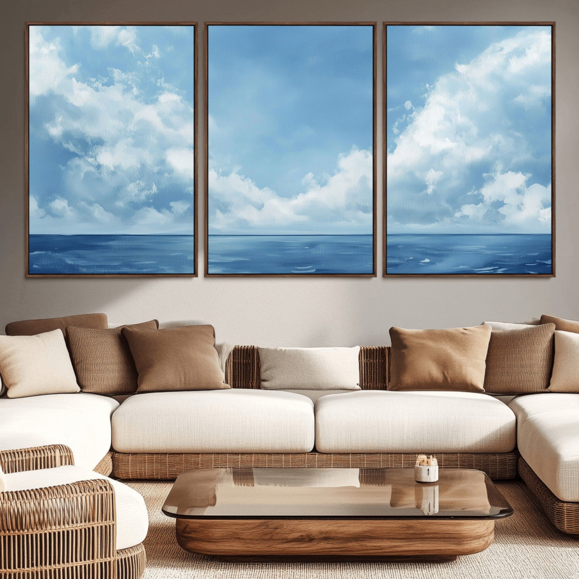 57554-MGV-CV-36X24-Abstract Ocean Print Artwork- Serene Blue Ocean Canvas Wall Art - Minimalist Ocean and Sky Canvas