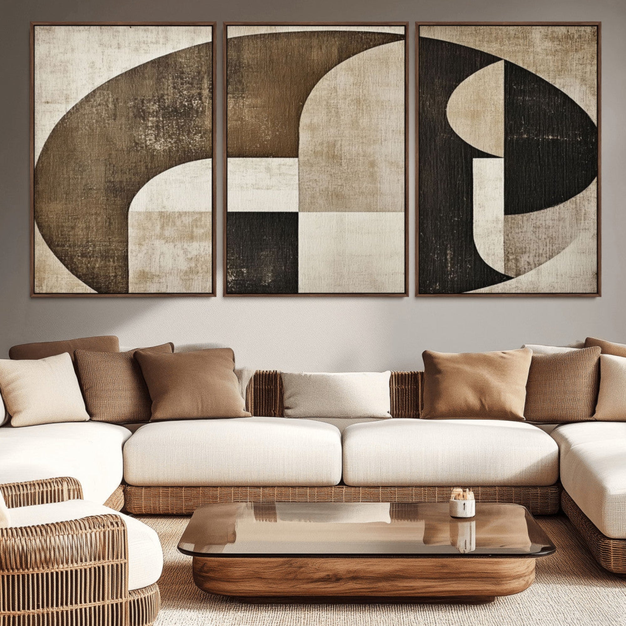 44796-MGV-CV-36X24-Wabi Sabi Abstract Wall Art | Geometric Modern Minimalist Canvas Print with Neutral Mid Century Art
