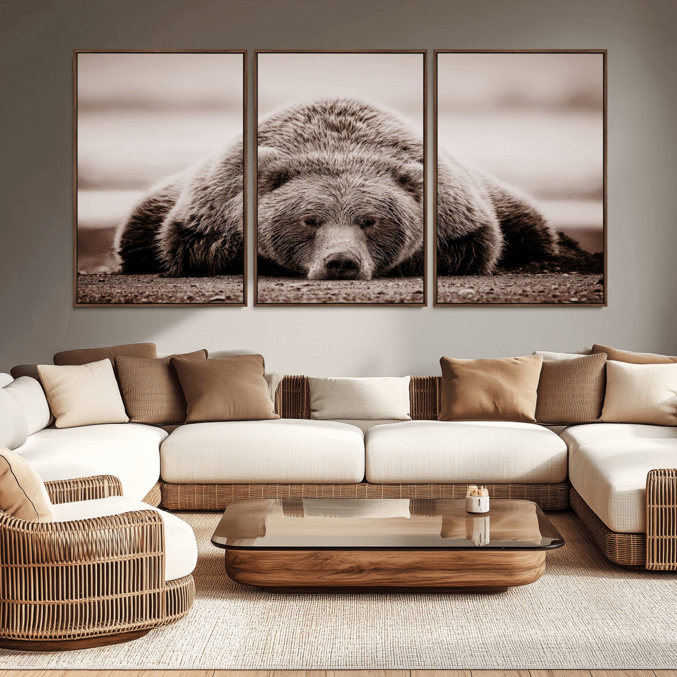 -Grizzly Bear Wall Art Print - Bear Canvas Wall Art - Rustic Bear Portrait Canvas Print for Cabin