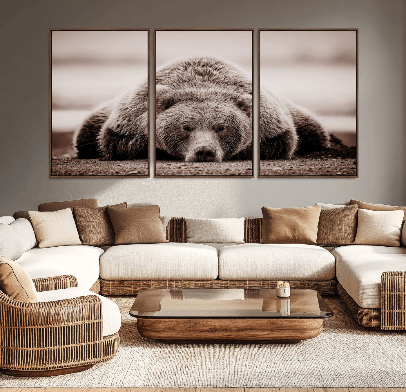 -Grizzly Bear Wall Art Print - Bear Canvas Wall Art - Rustic Bear Portrait Canvas Print for Cabin