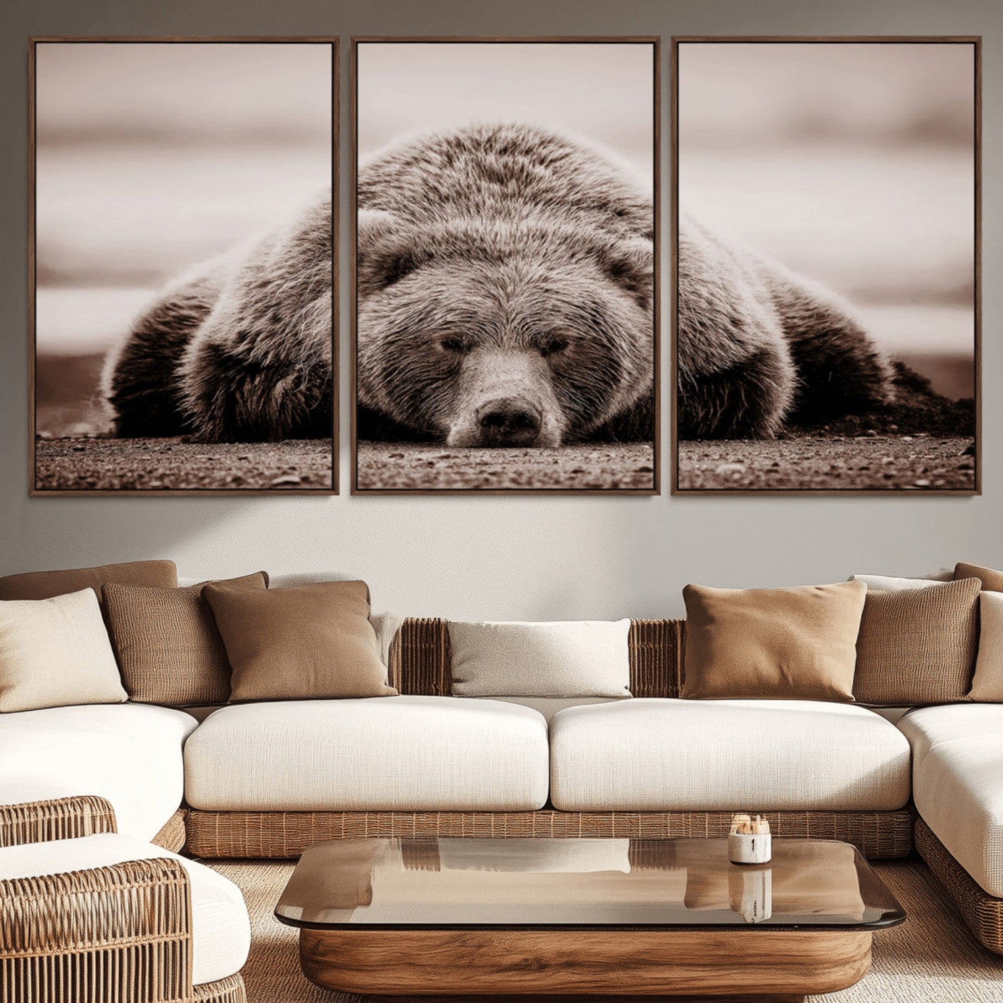 20611-MGV-CV-36X24-Grizzly Bear Wall Art Print - Bear Canvas Wall Art - Rustic Bear Portrait Canvas Print for Cabin