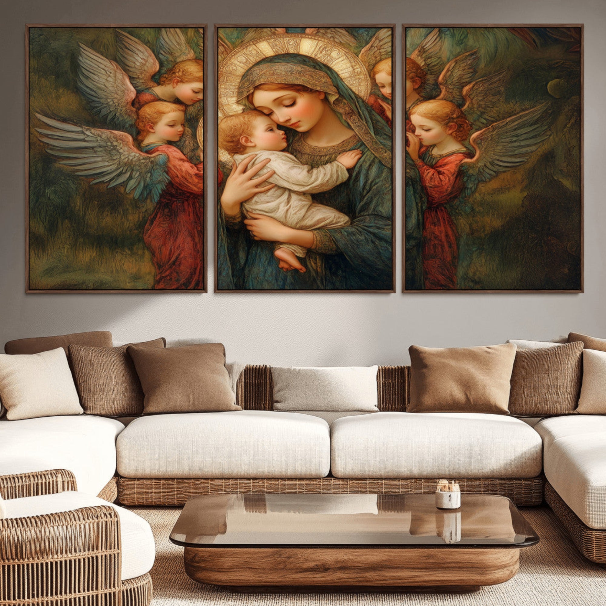80459-MGV-CV-36X24-Mary Jesus Canvas Wall Art Print - Madonna and Child with Angels Art Print - Classic Christian