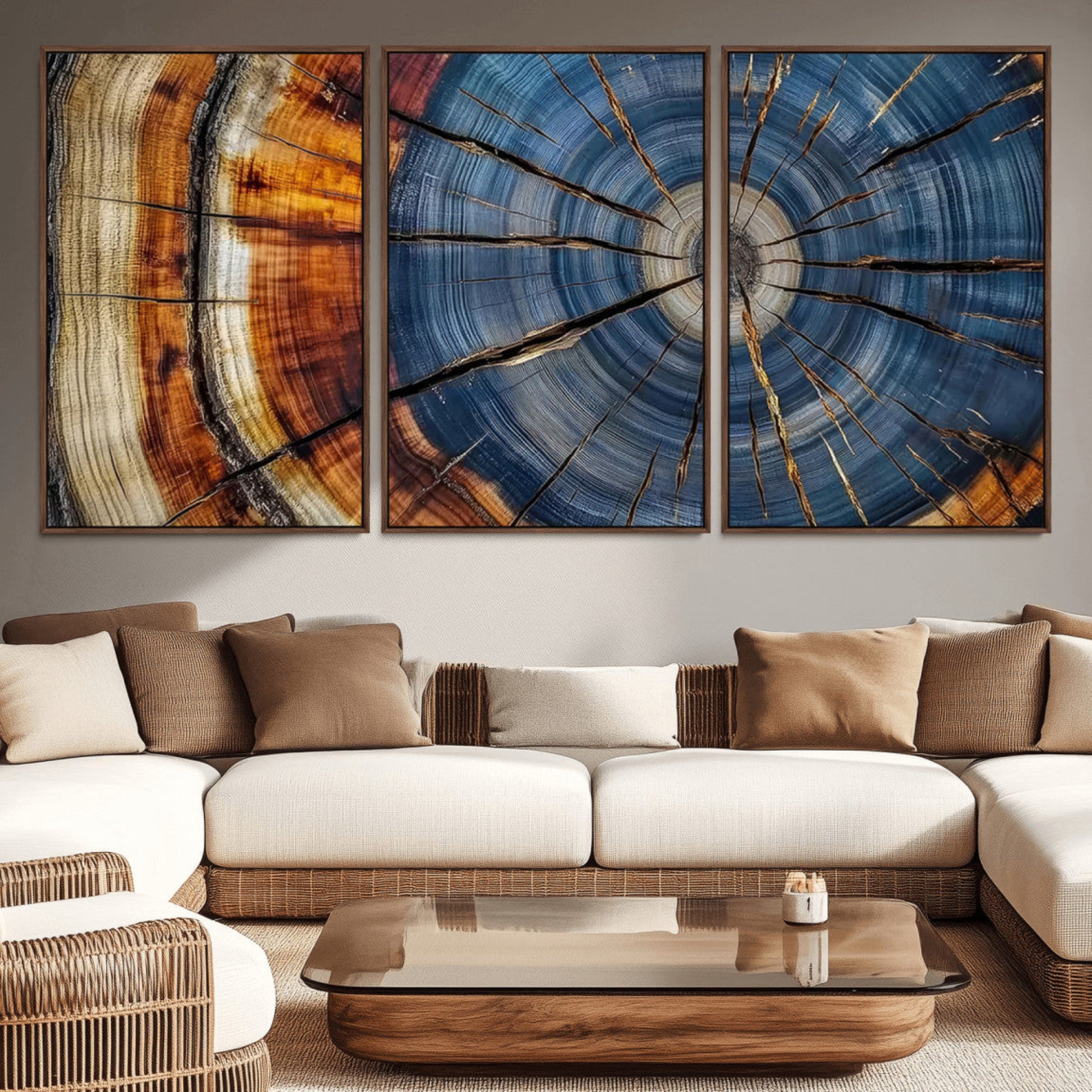 10583-MGV-CV-36X24-Abstract Tree Rings Canvas Wall Art - Wood Grain Canvas Print - Nature-Inspired Modern Wood Grain