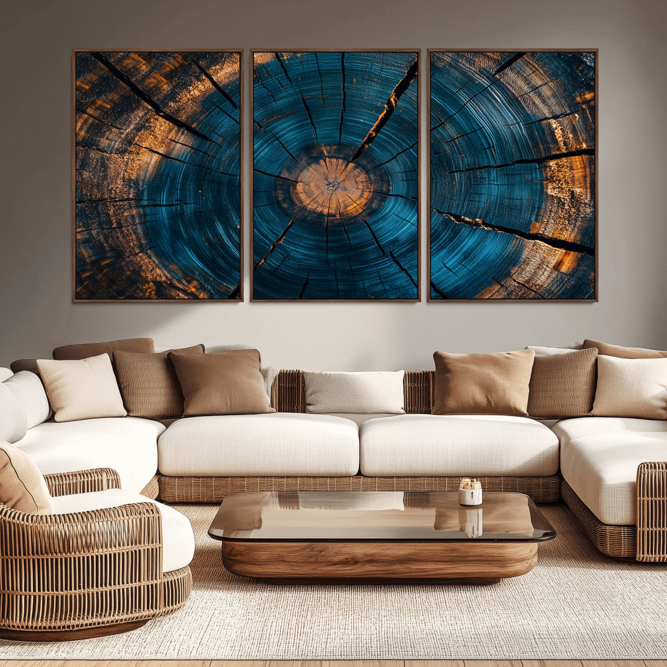 13398-MGV-CV-36X24-Abstract Tree Rings Wall Art Canvas Print Wood Grain Rings Artwork Nature Woodland Modern Wall Decor for Home, Office