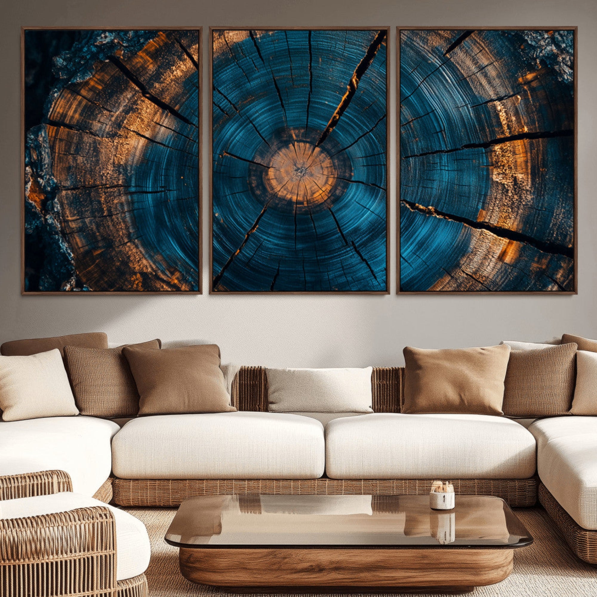 65231-MGV-CV-36X24-Farmhouse Wall Art - Abstract Tree Rings Canvas Wall Art Print, Framed Wood Grain Rings Artwork