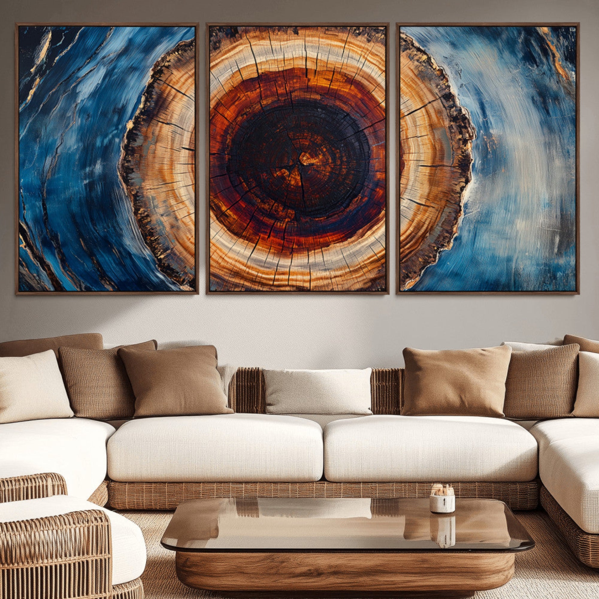 30457-MGV-CV-36X24-Framed Abstract Tree Ring Wall Art Print, Natural Rustic Wood Texture Canvas Print, Wood Tree Stump